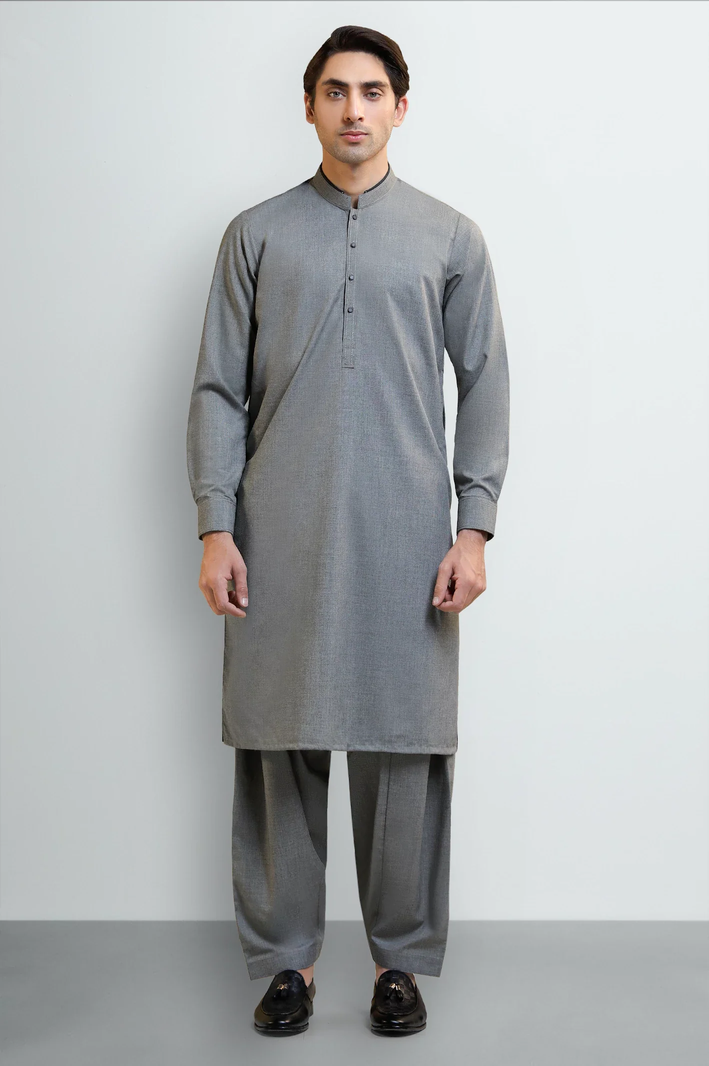 Light Grey Wash & Wear Shalwar Kameez - Image 2