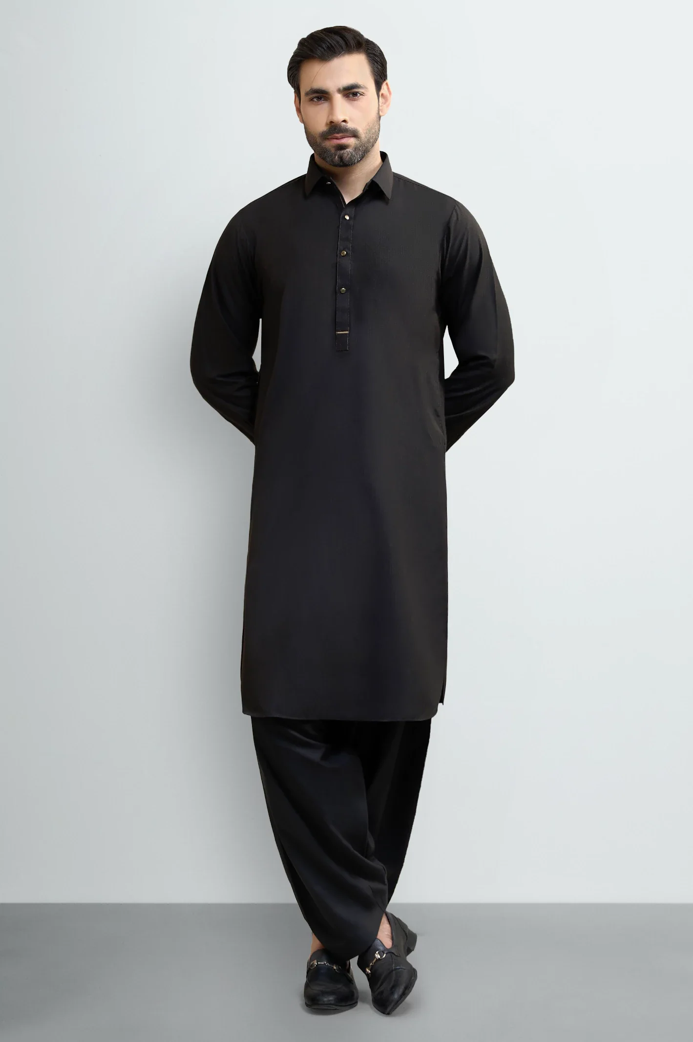 Black Wash & Wear Shalwar Kameez - Image 2