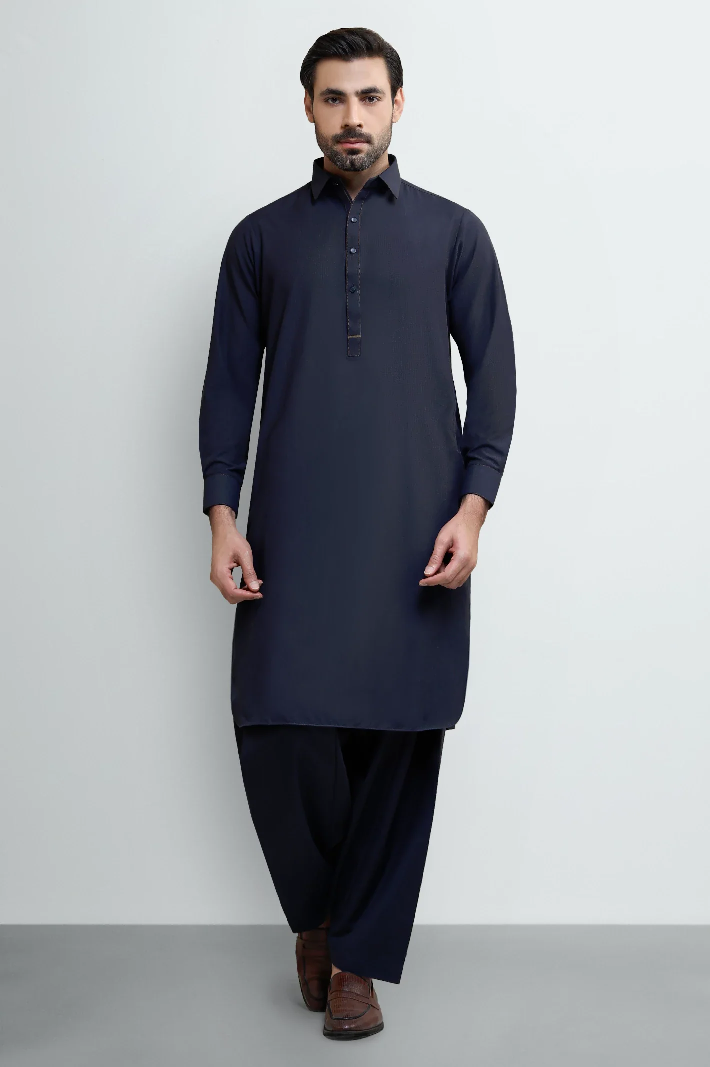Navy Blue Wash & Wear Shalwar Kameez - Image 2