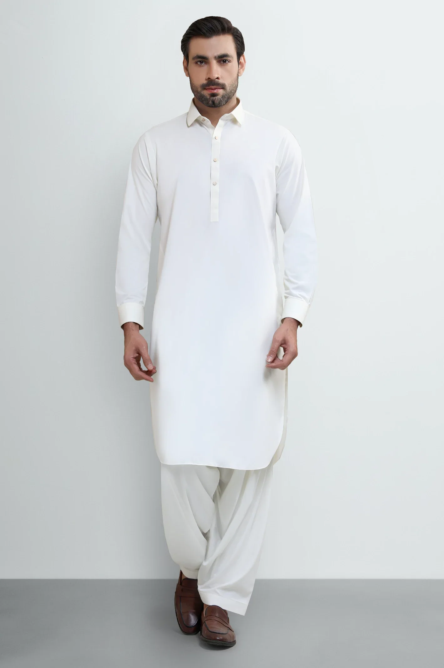 Cream Wash & Wear Shalwar Kameez - Image 2