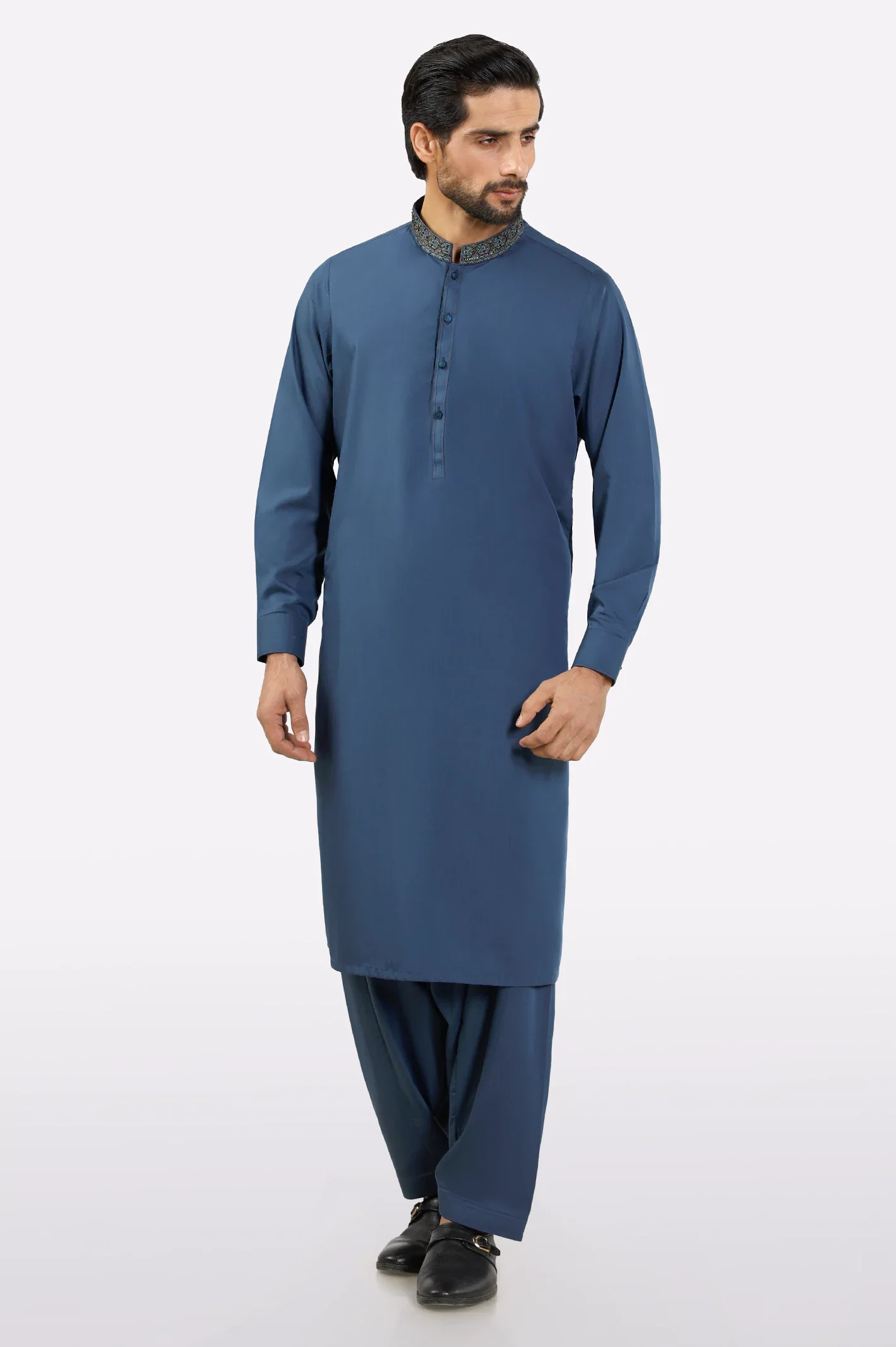 Dark Blue Wash & Wear Shalwar Kameez - Image 2