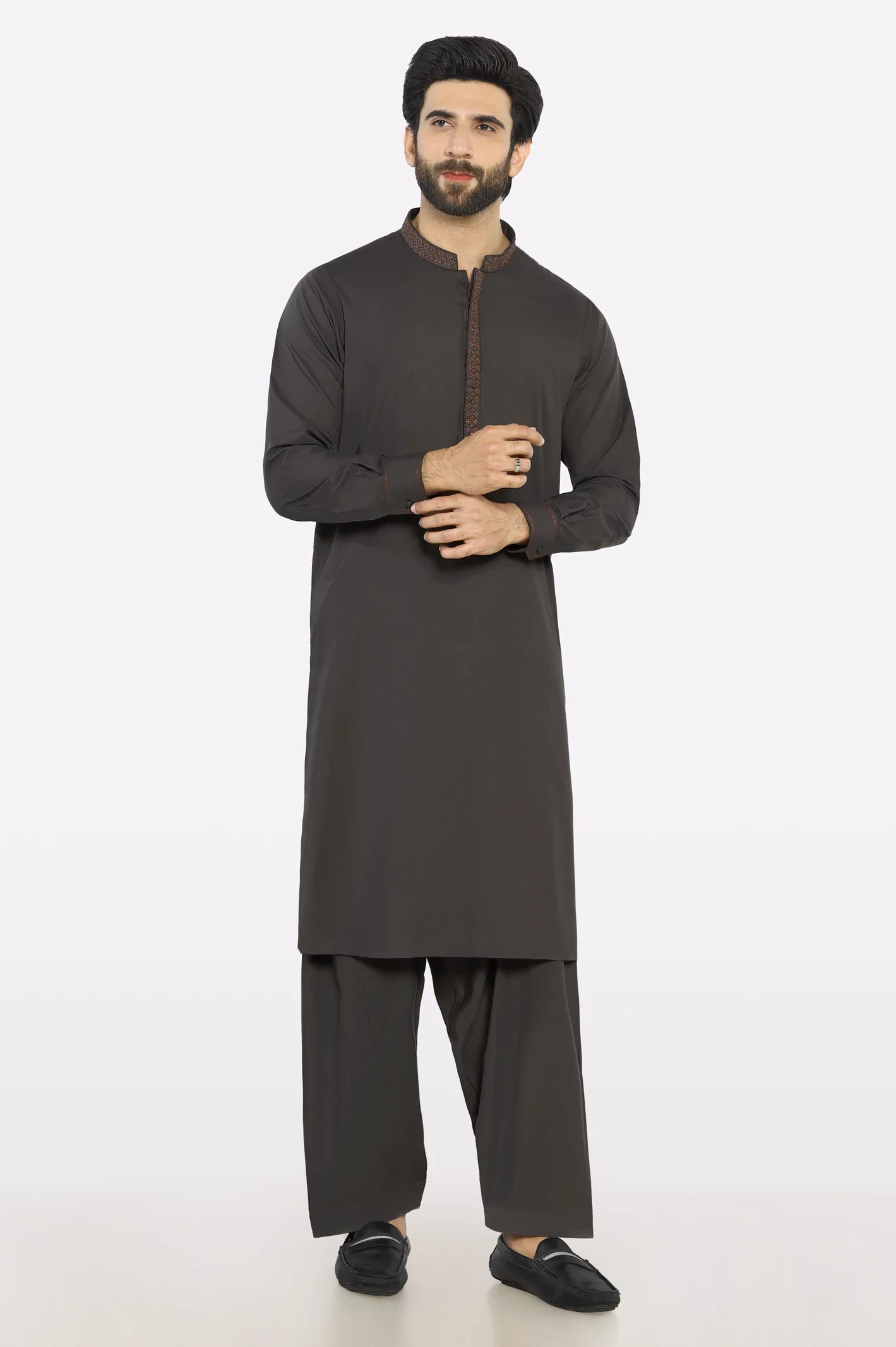 Coffee Brown Wash & Wear Shalwar Kameez - Image 2