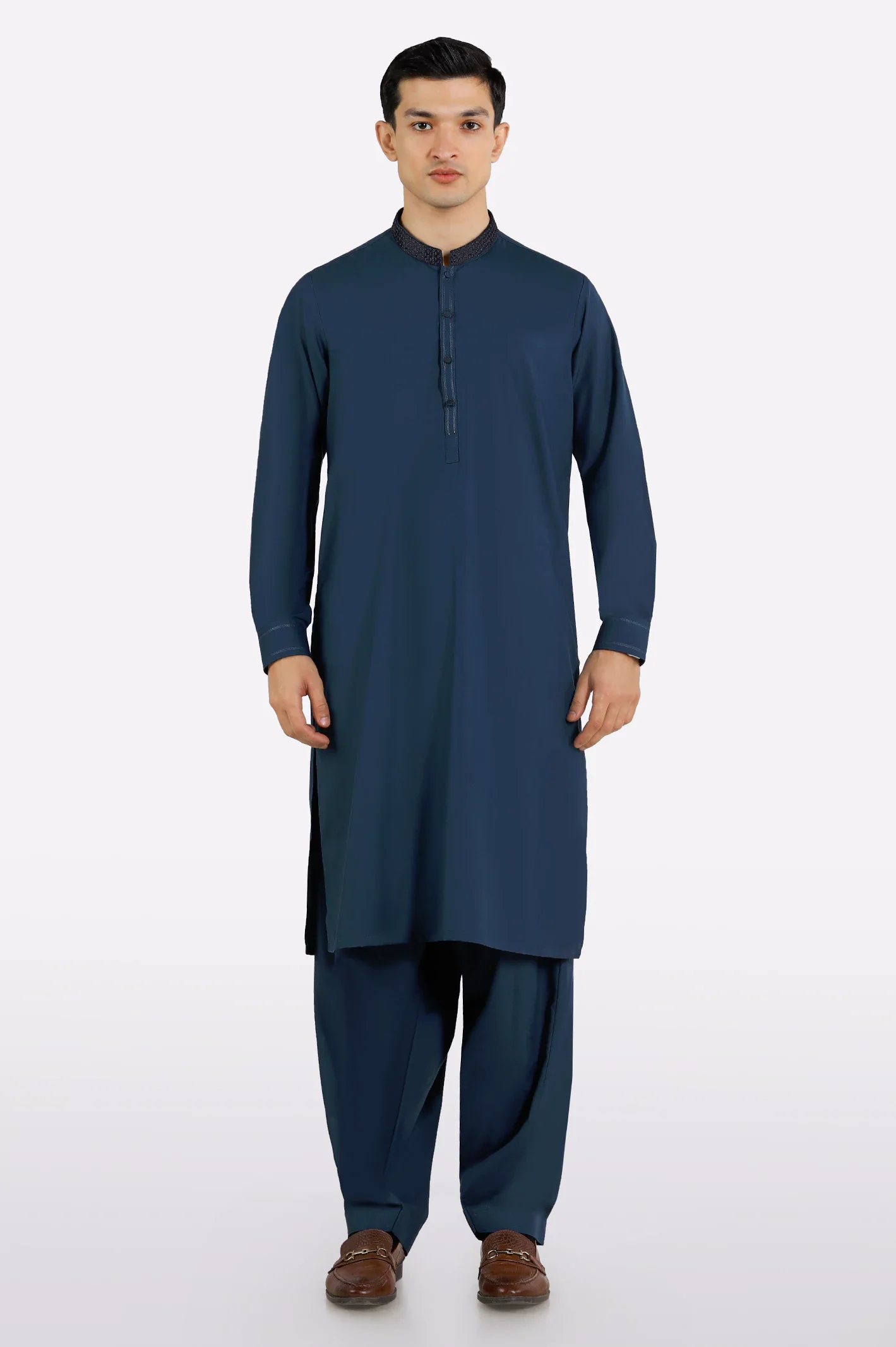 Dark Blue Wash & Wear Shalwar Kameez - Image 2