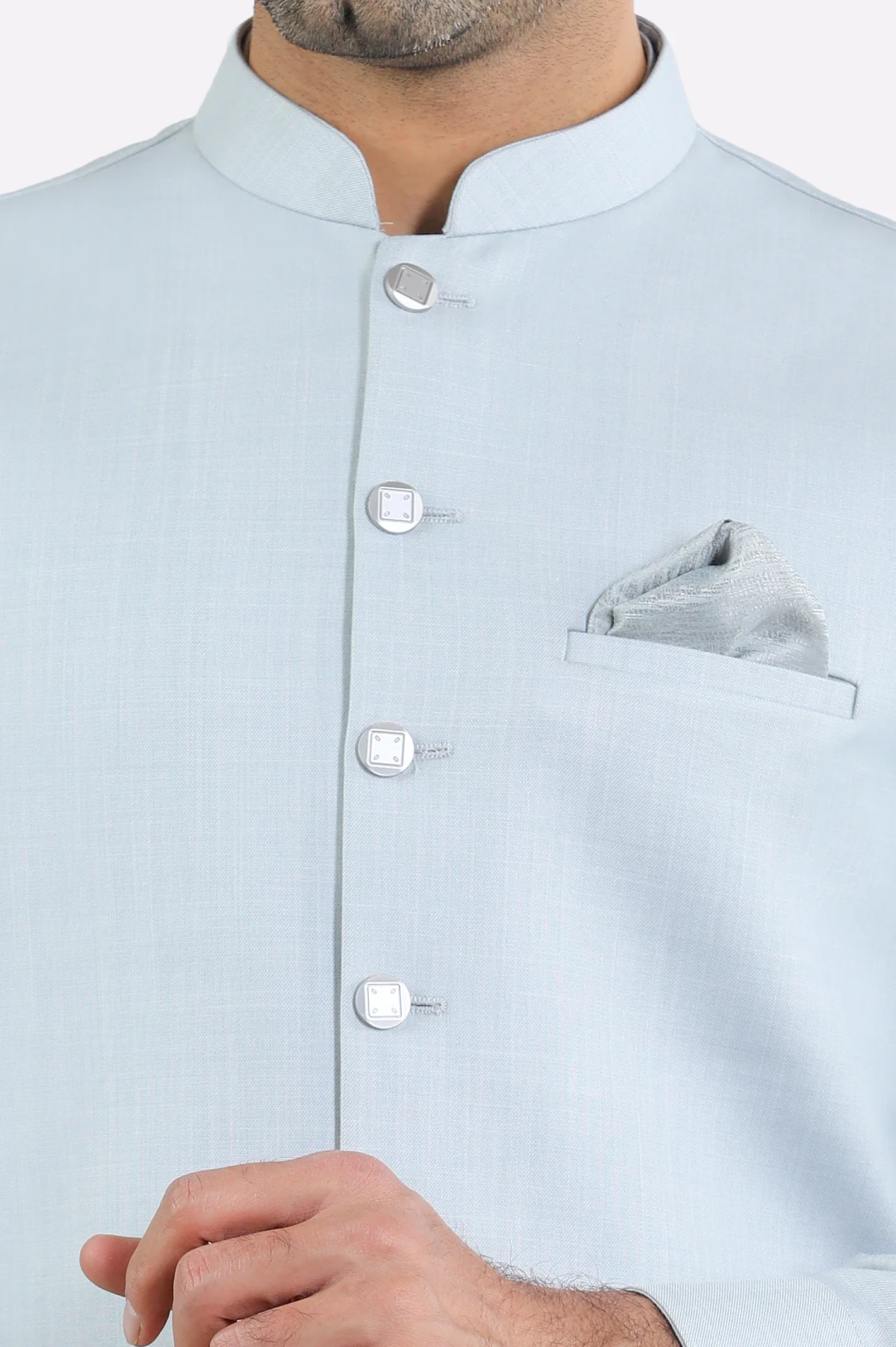 Blue Shalwar Kameez with Waistcoat - Image 3