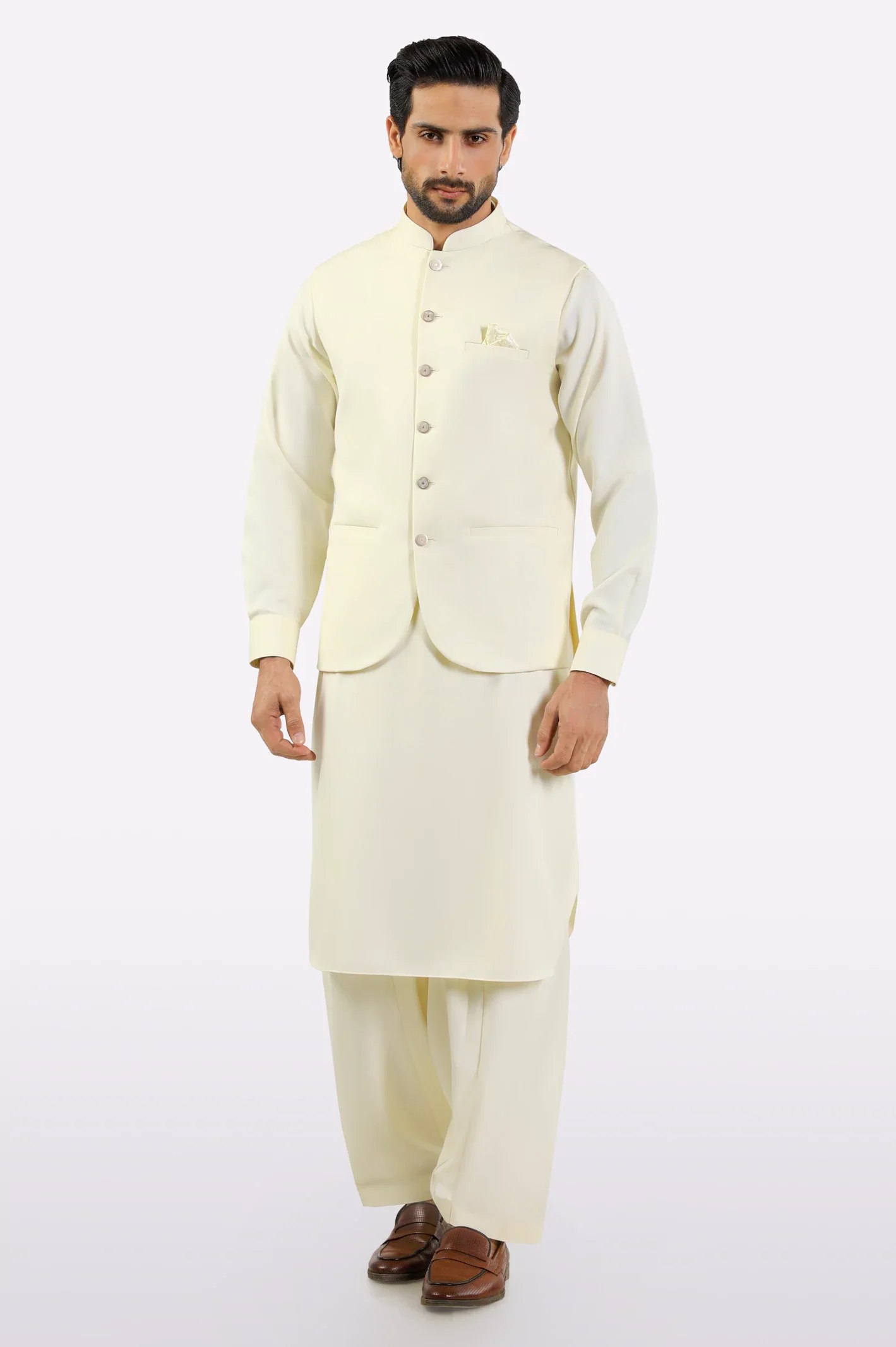 Cream Shalwar Kameez with Waistcoat