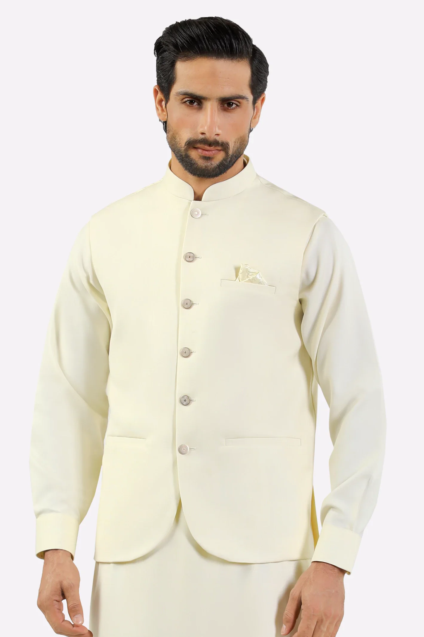 Cream Shalwar Kameez with Waistcoat - Image 2