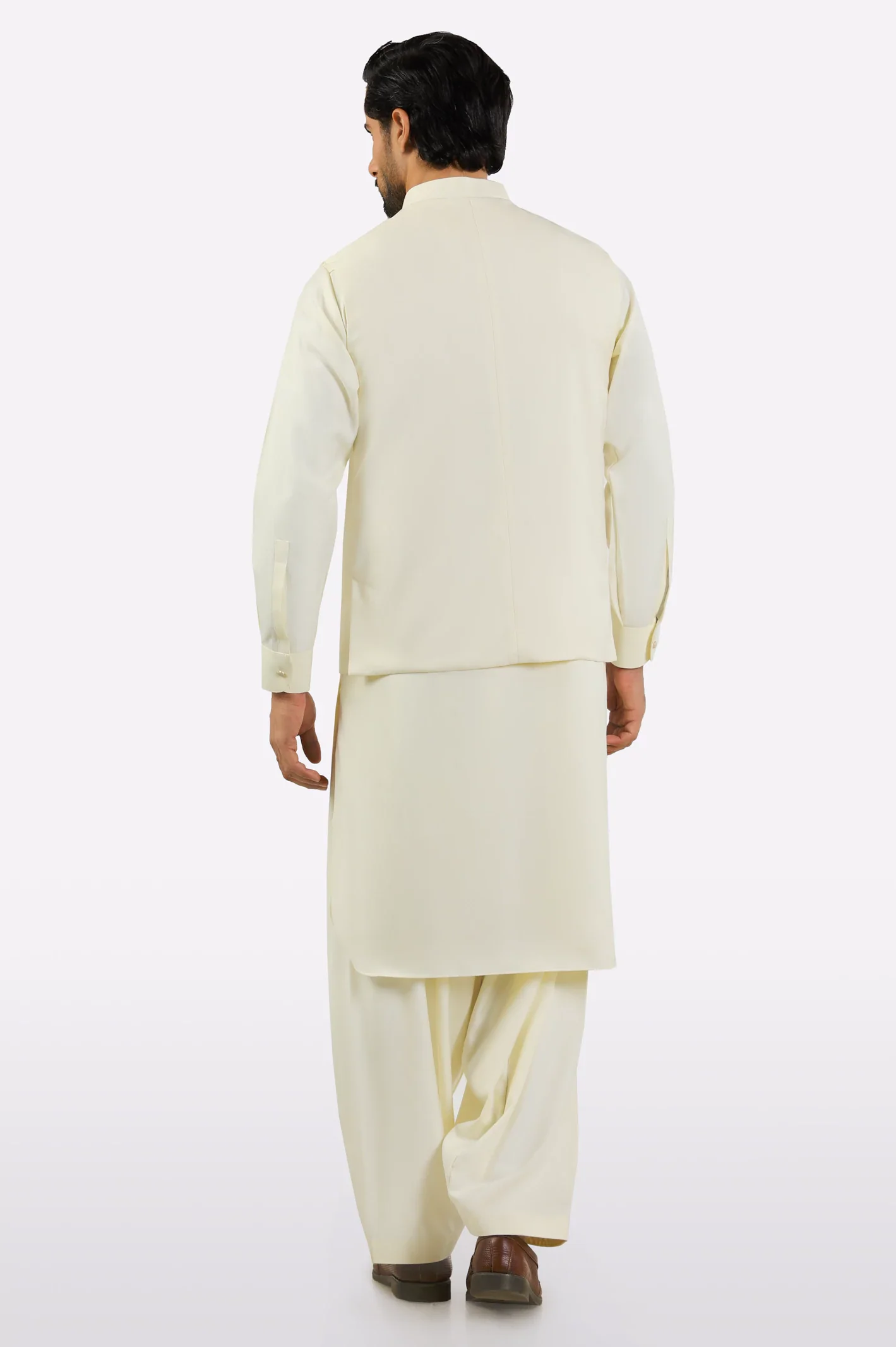 Cream Shalwar Kameez with Waistcoat - Image 3