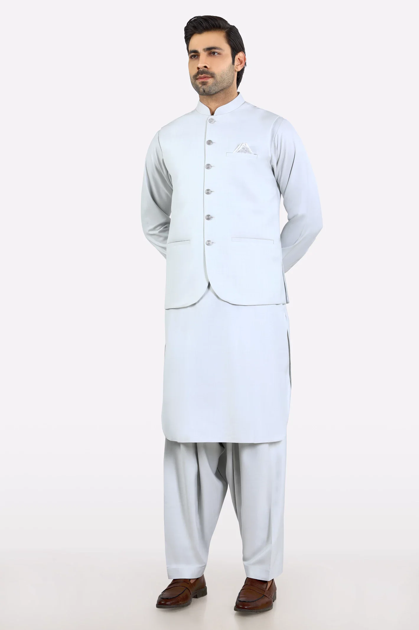 Light Grey Shalwar Kameez with Waistcoat