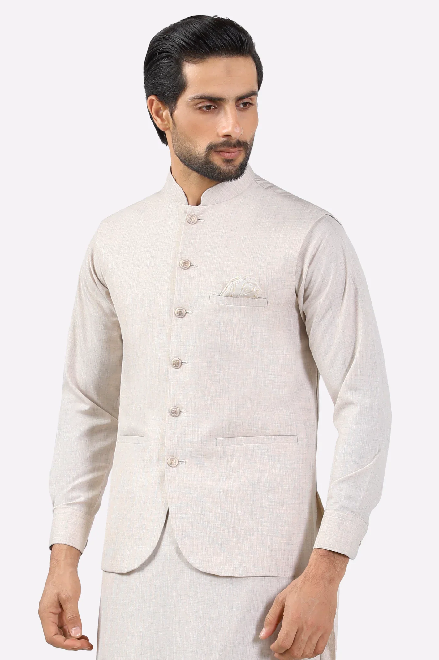 Light Beige Shalwar Kameez with Waistcoat - Image 2