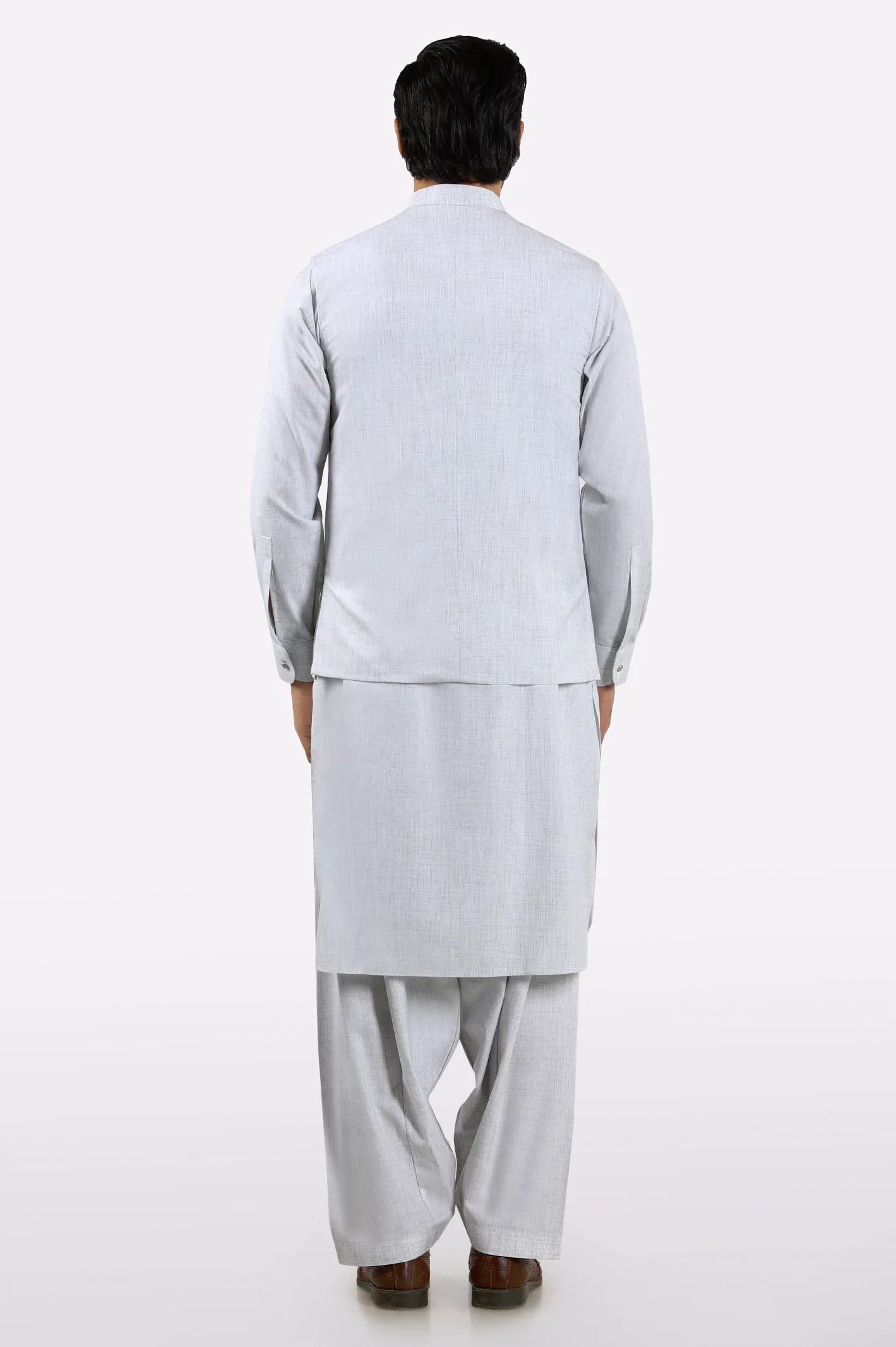 Off White Shalwar Kameez with Waistcoat - Image 3