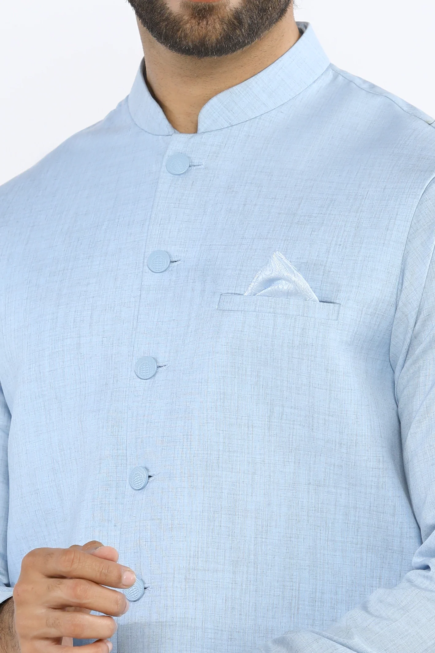 Sky Blue Shalwar Kameez with Waistcoat - Image 3