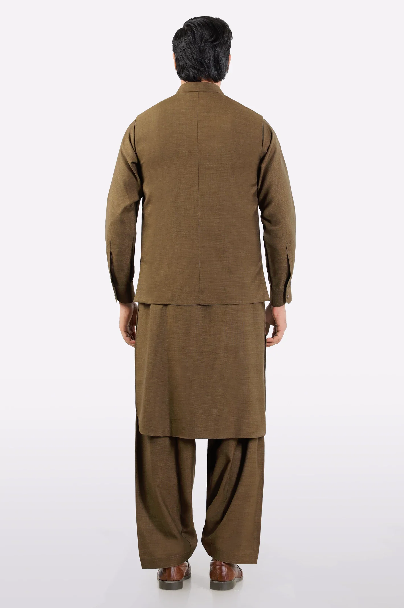 Brown Shalwar Kameez with Waistcoat - Image 3