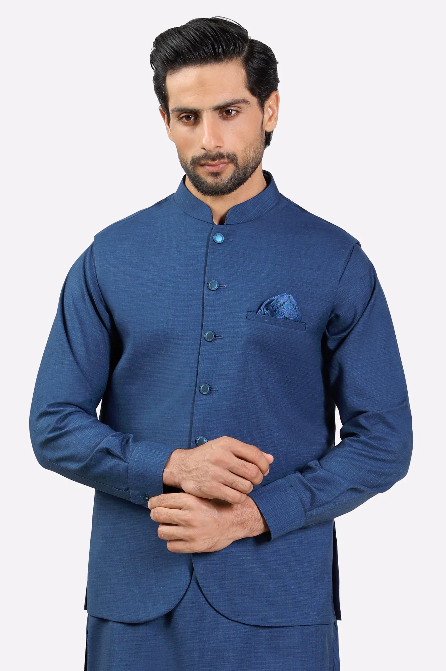 Dark Blue Shalwar Kameez with Waistcoat - Image 2