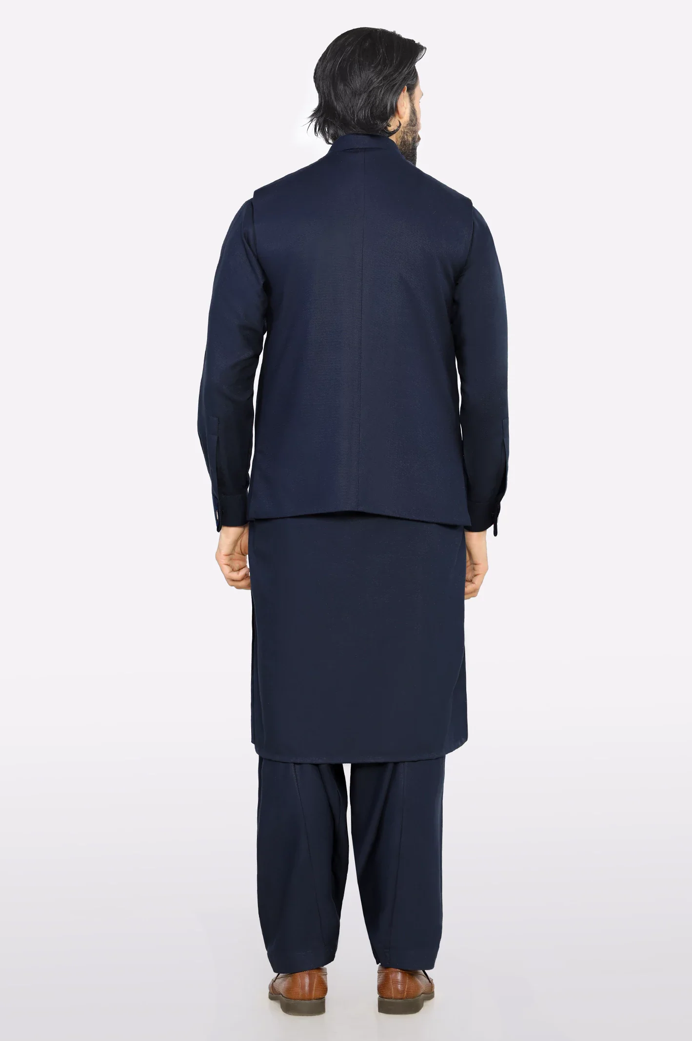 Navy Blue Shalwar Kameez with Waistcoat - Image 3