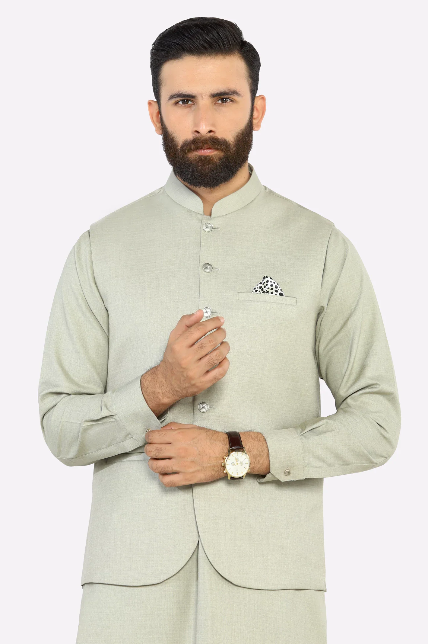Green Shalwar Kameez with Waistcoat - Image 2
