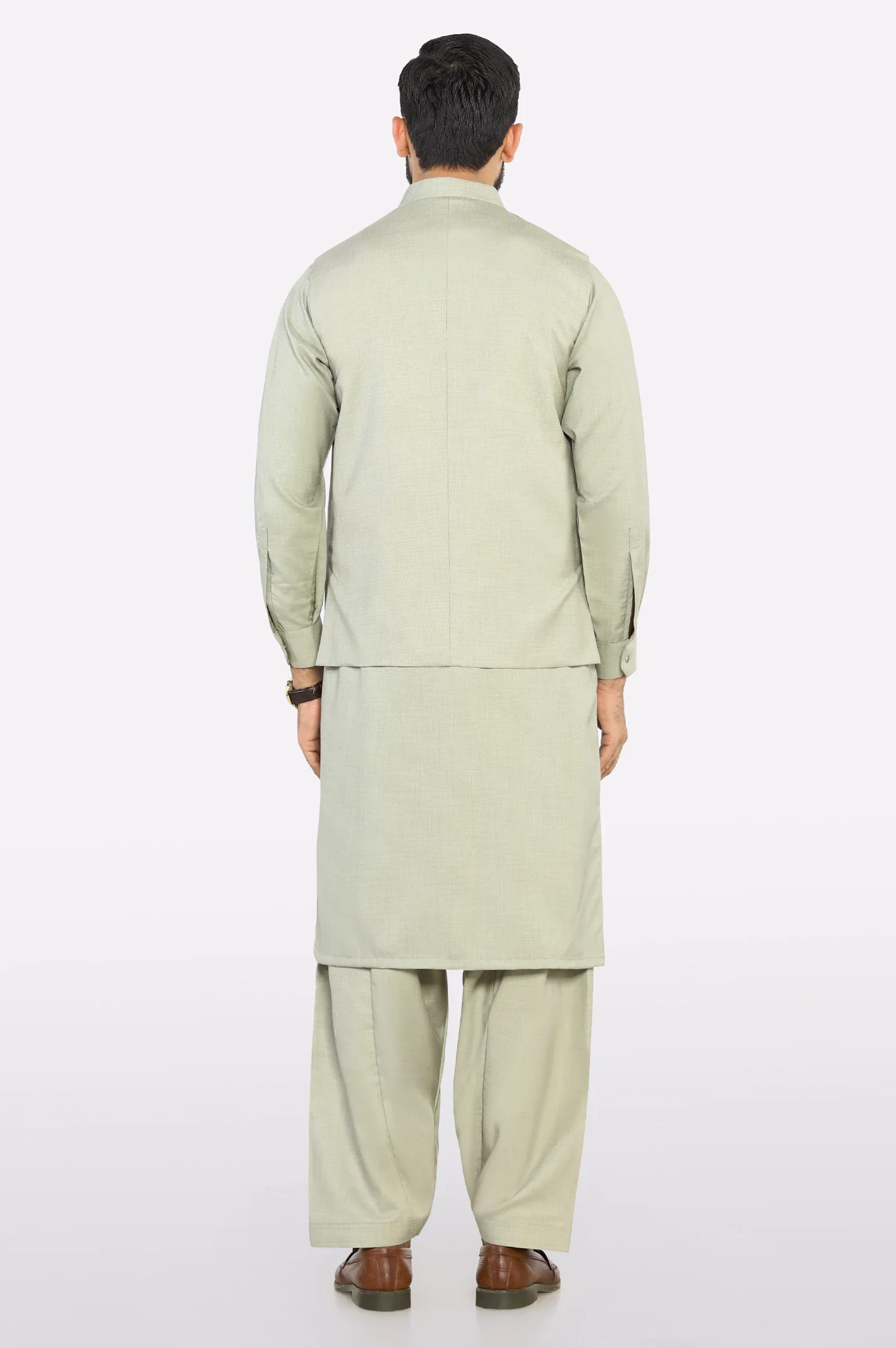 Green Shalwar Kameez with Waistcoat - Image 4
