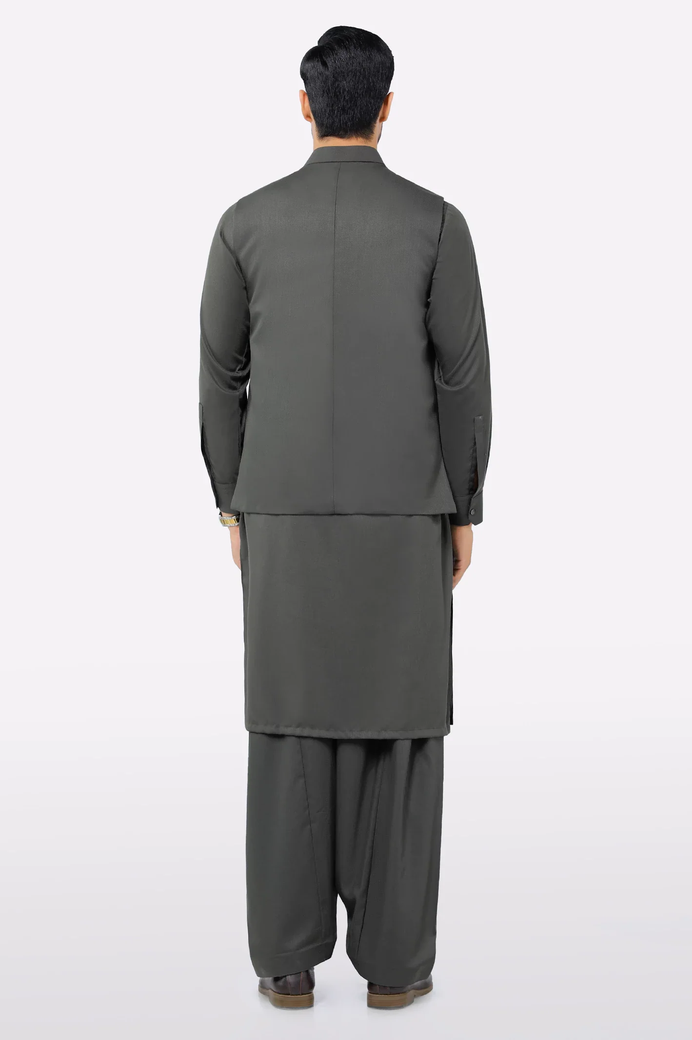 Dark Green Shalwar Kameez with Waistcoat - Image 3