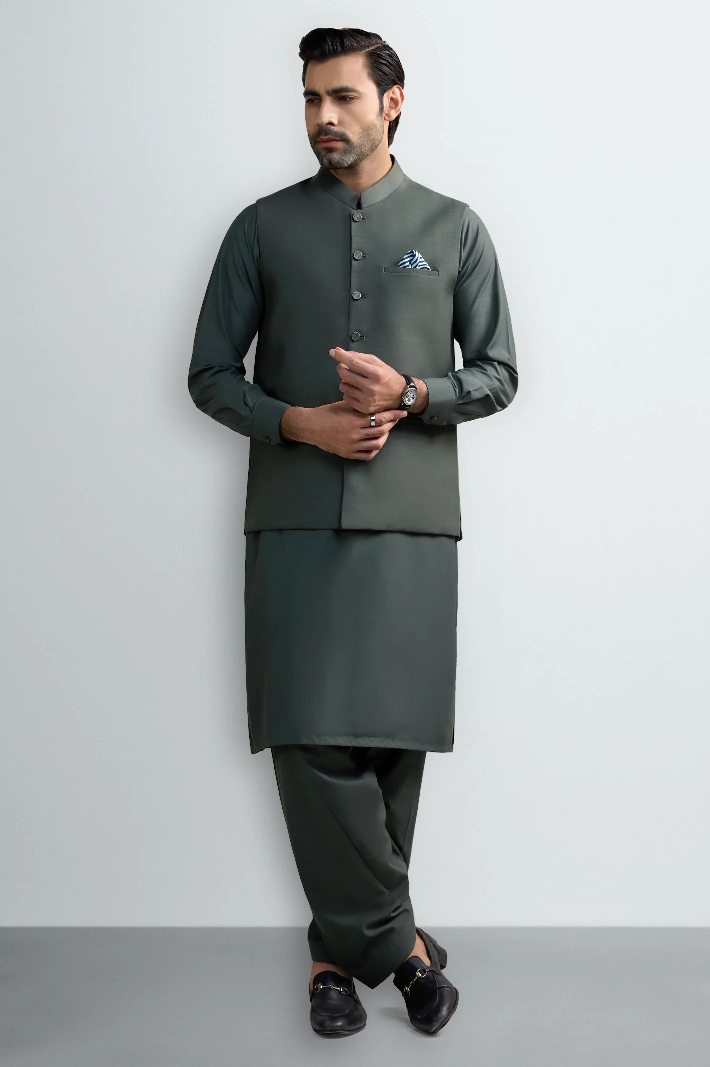 Dark Grey Shalwar Kameez with Waistcoat