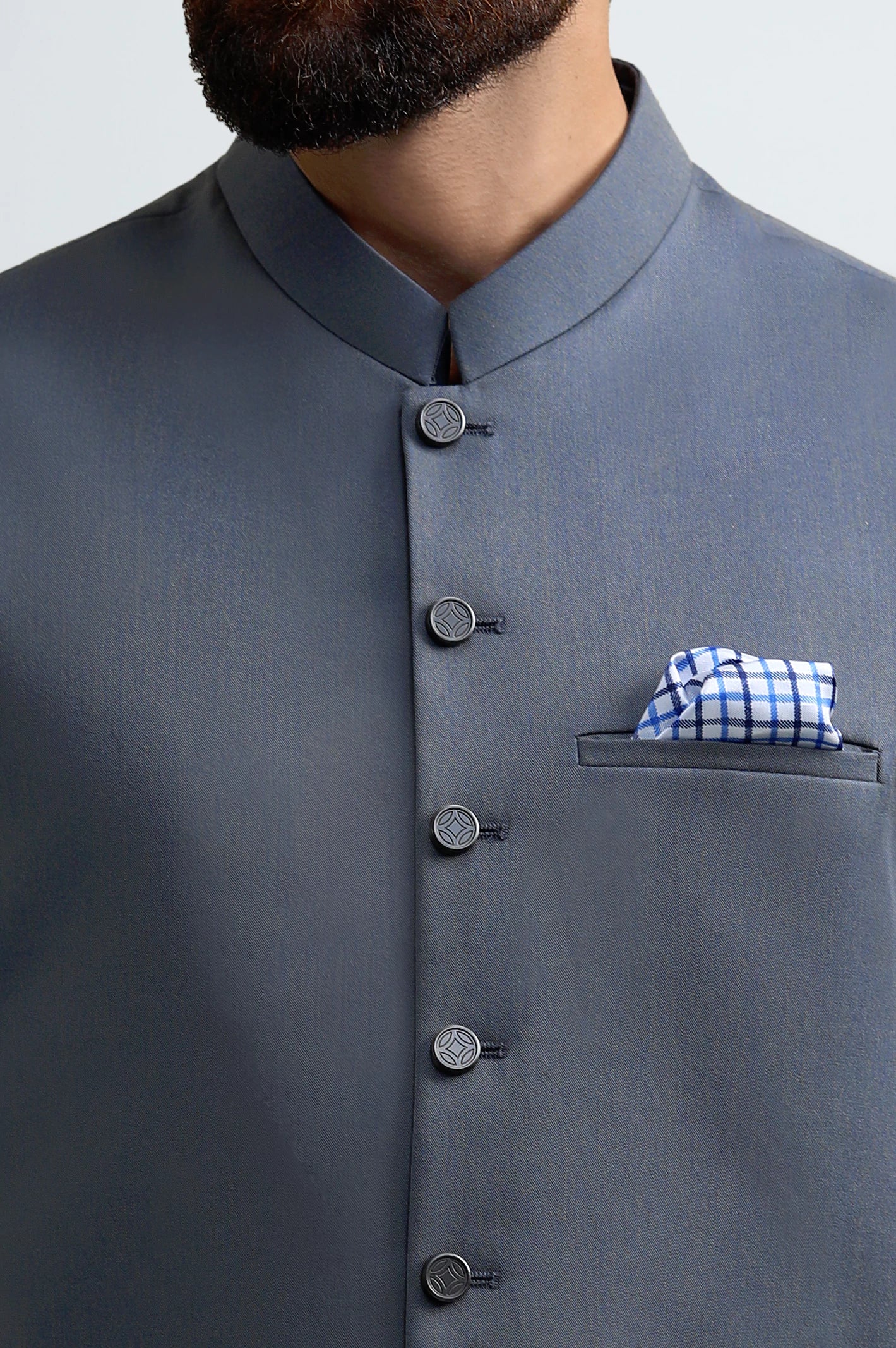 Blue Shalwar Kameez with Waistcoat - Image 3