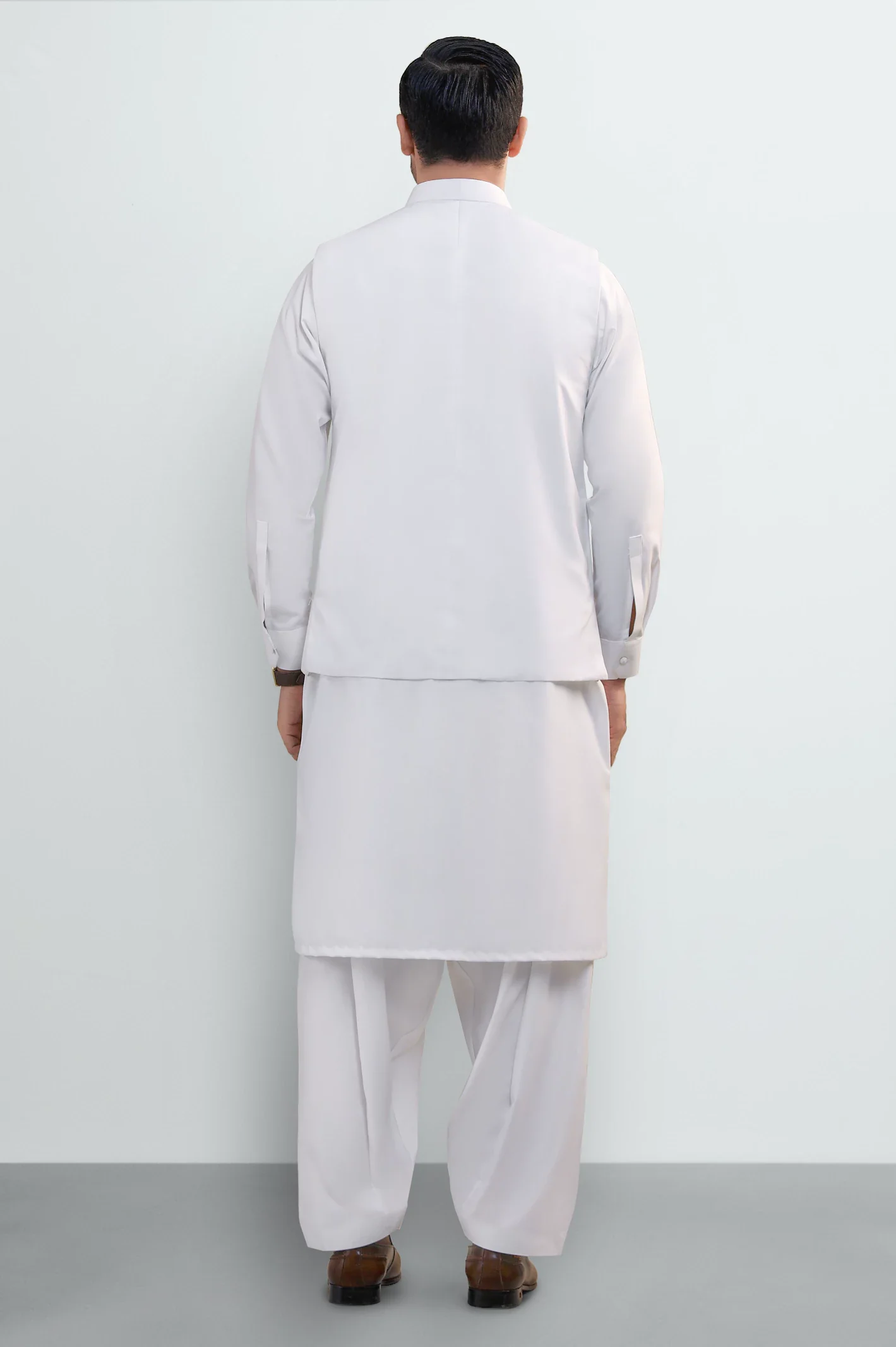Off White Shalwar Kameez with Waistcoat - Image 3
