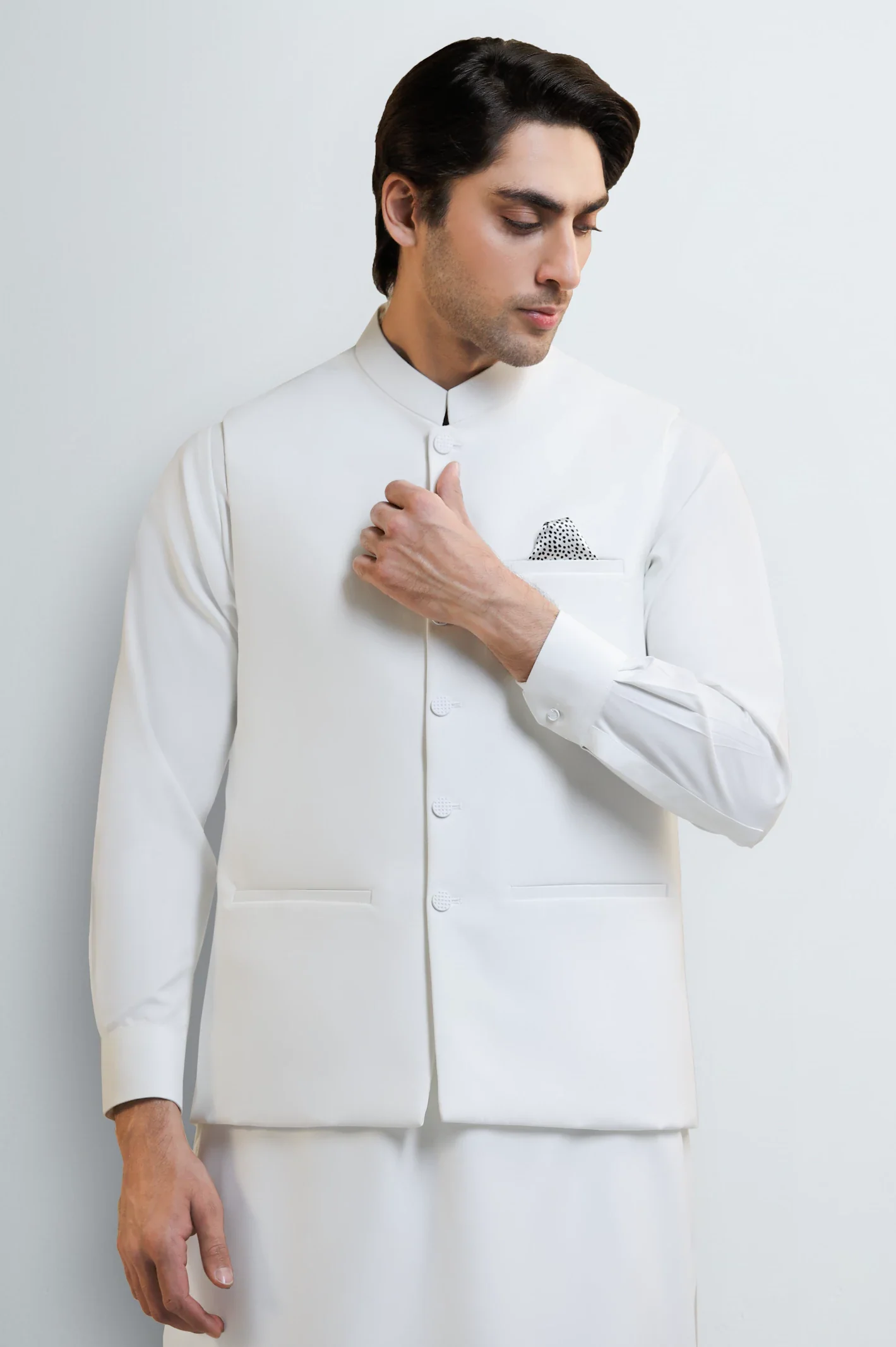 White Shalwar Kameez with Waistcoat - Image 2