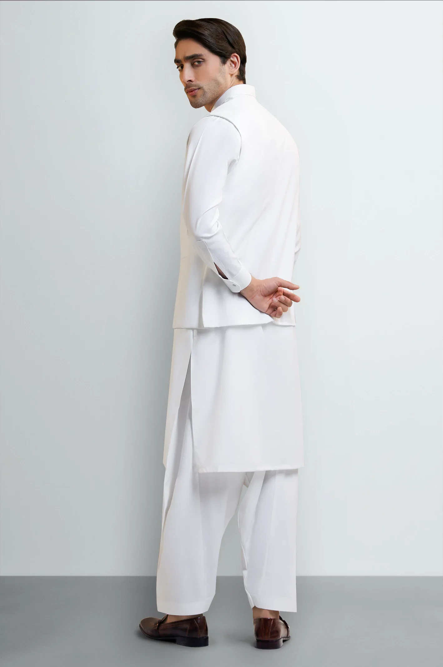 White Shalwar Kameez with Waistcoat - Image 4