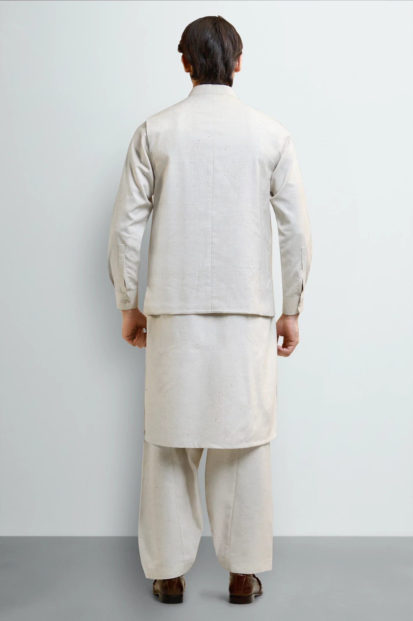 Sand Shalwar Kameez with Waistcoat - Image 4