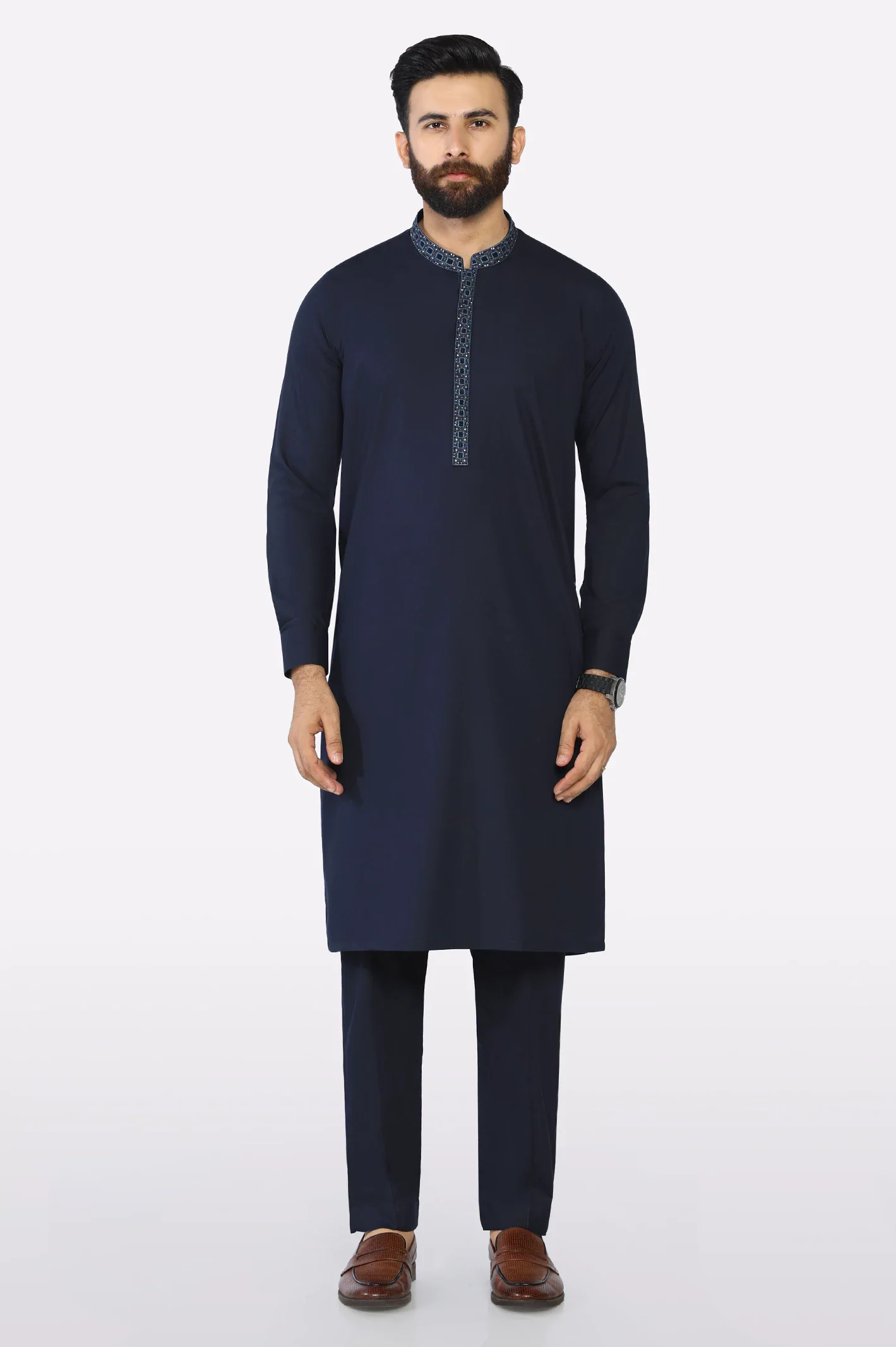 Navy Blue Wash & Wear Shalwar Kameez - Image 2