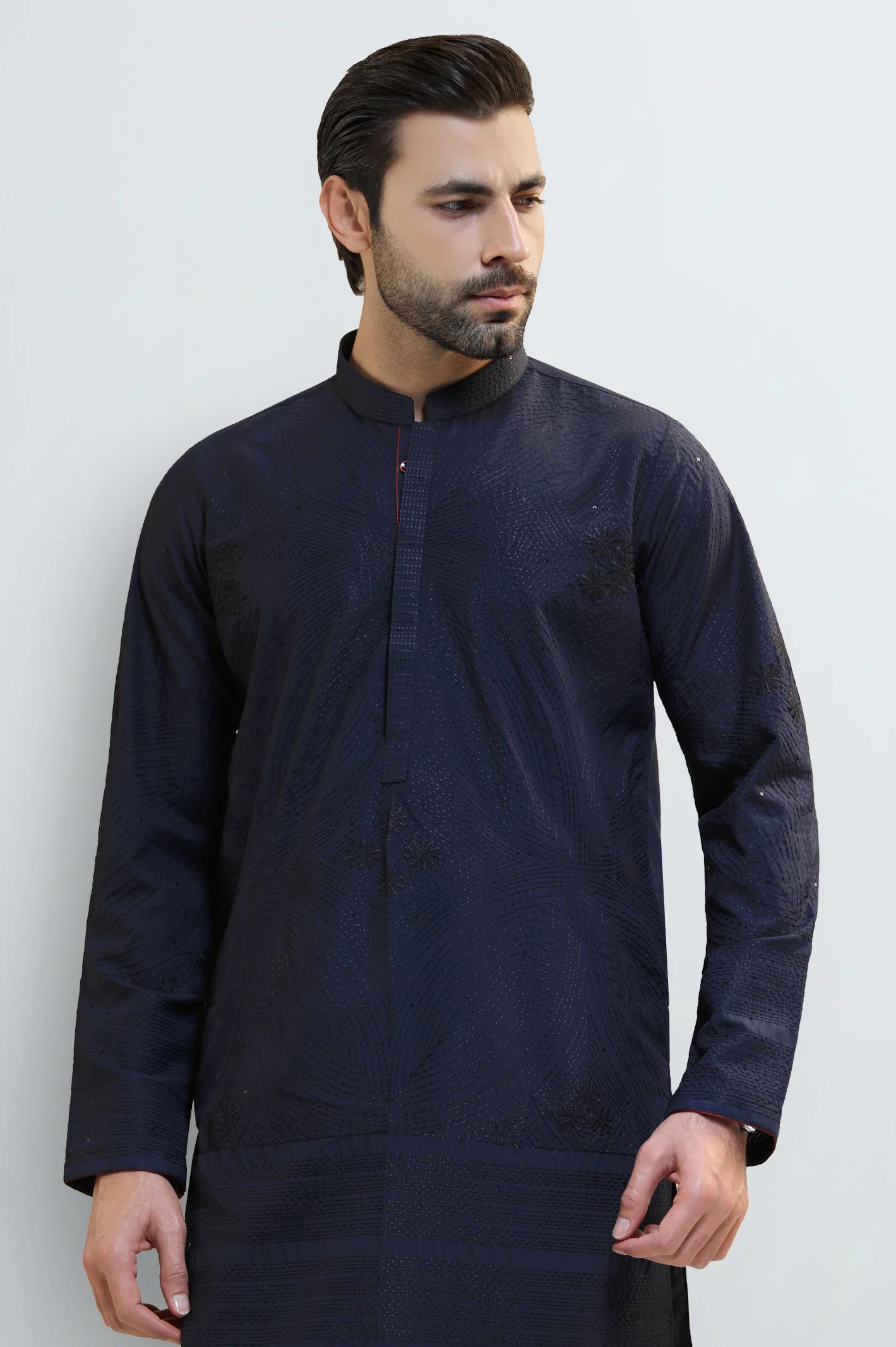 Navy Blue Wash & Wear Kurta Pajama