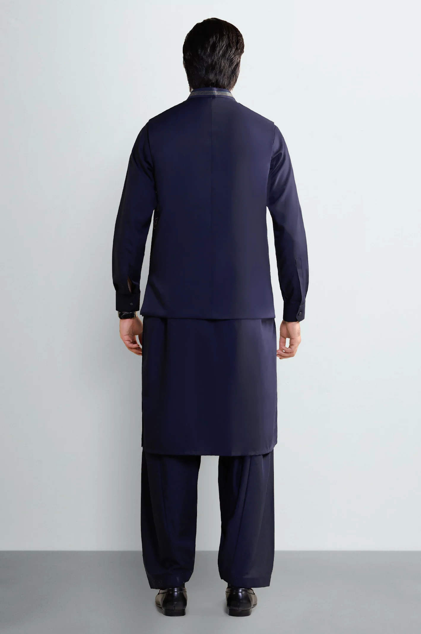 Navy Blue Shalwar Kameez With Waistcoat - Image 4