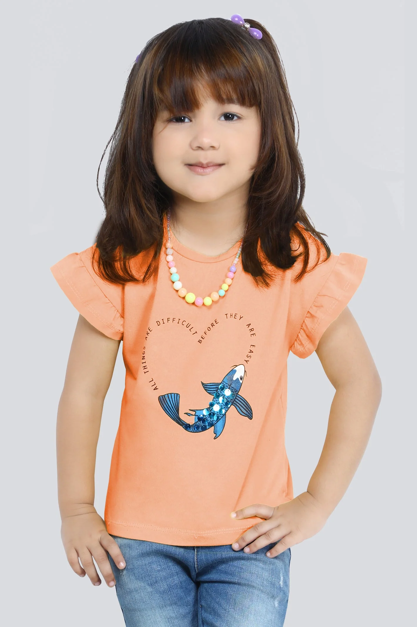 Girls T-Shirt In Black SKU: KGA-0269-ORANGE