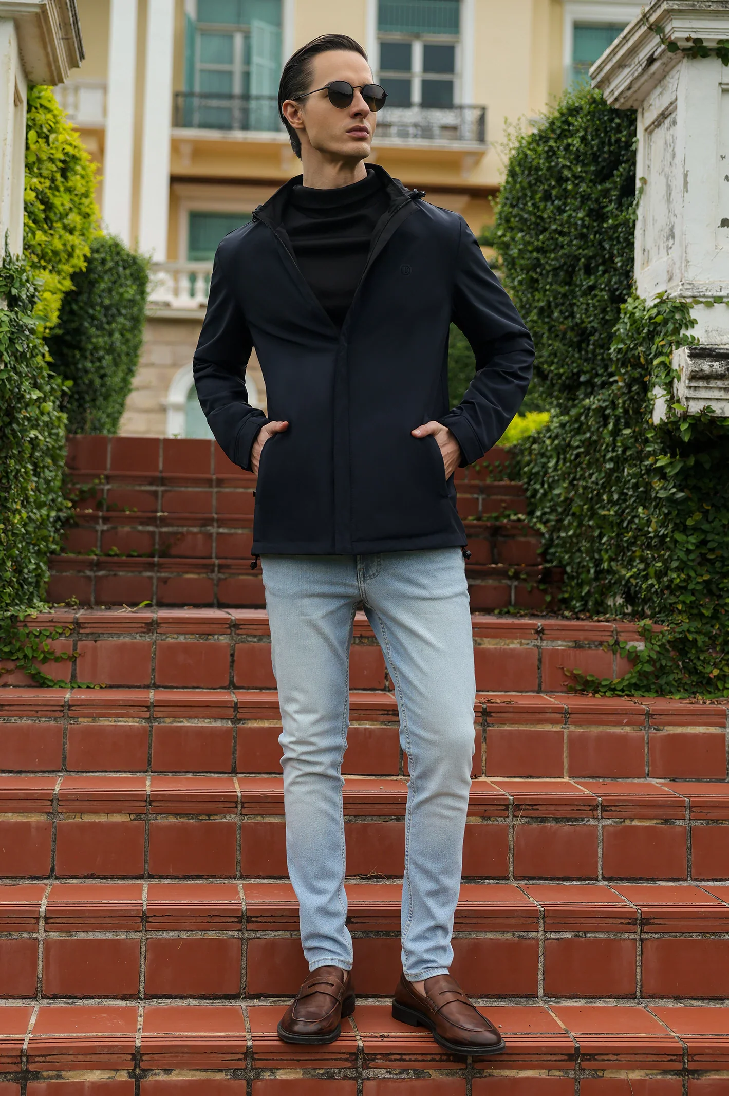 Men's Navy Blue Reversible Hooded Jacket - Image 2