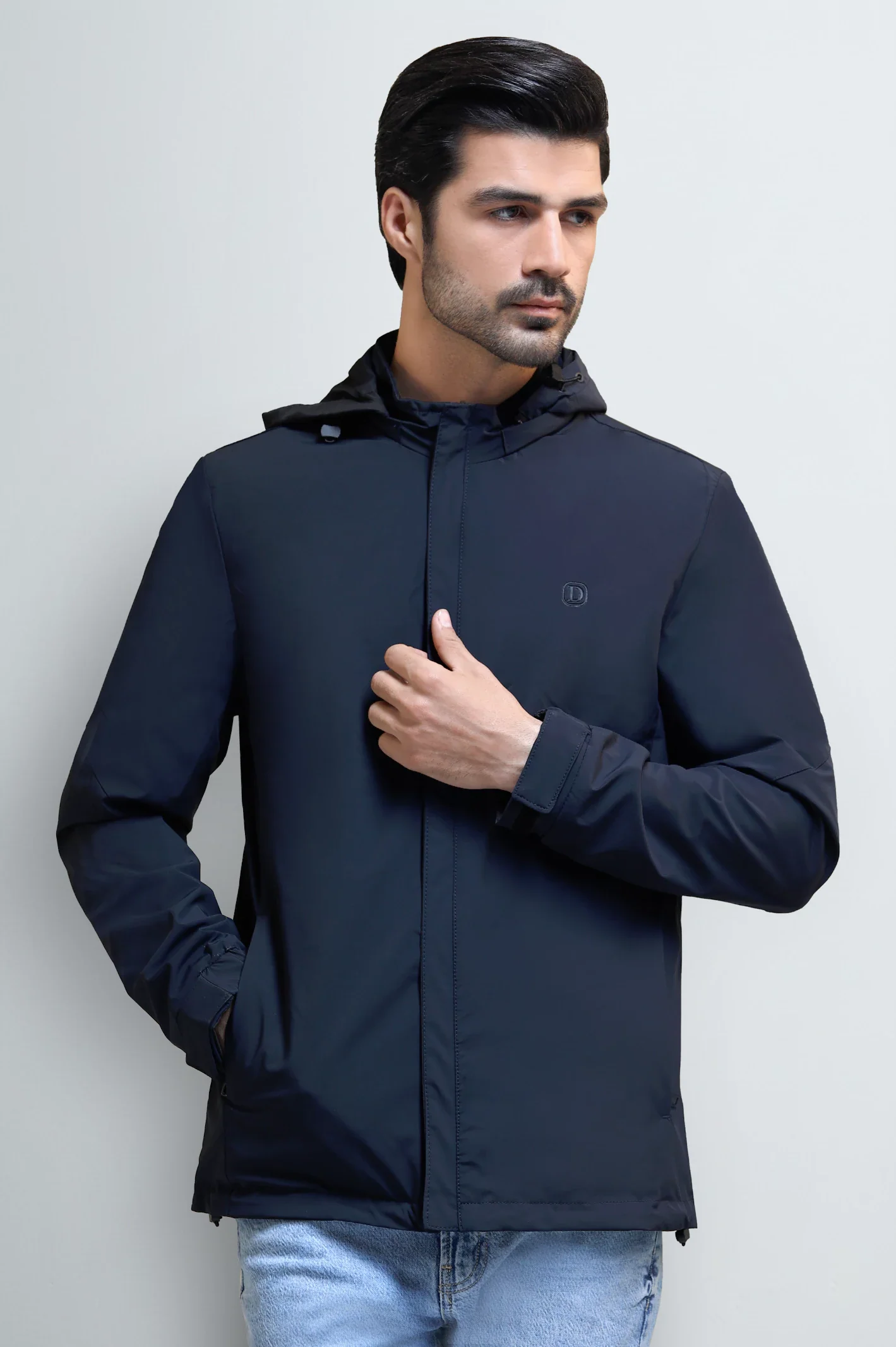 Men's Navy Blue Reversible Hooded Jacket - Image 8
