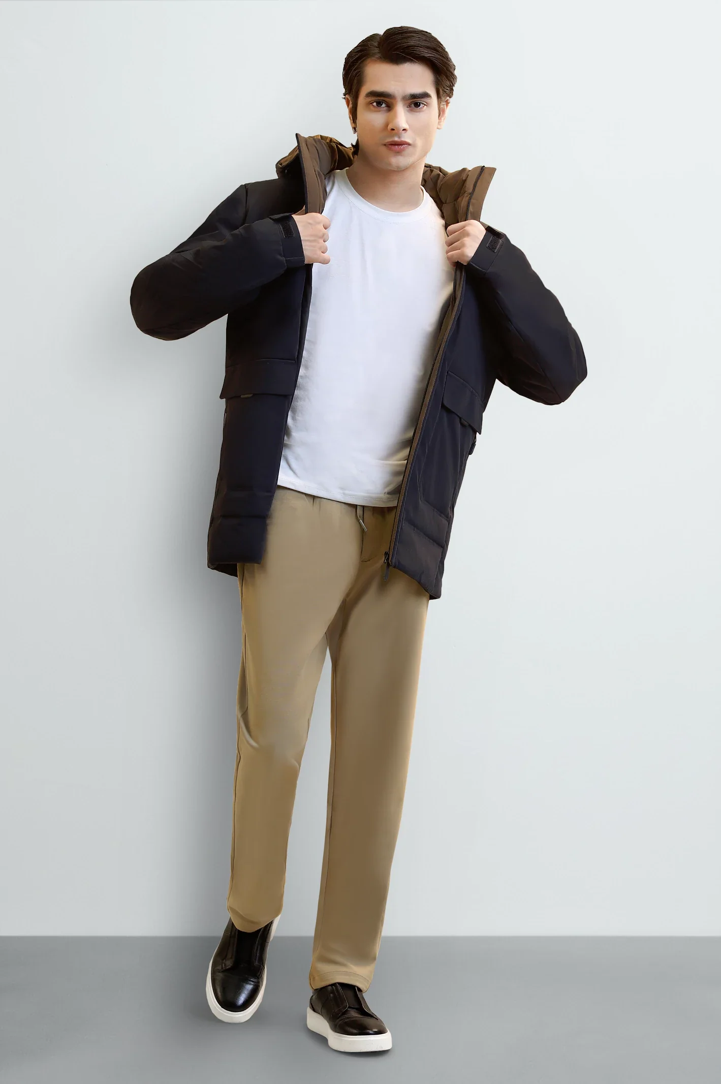 Navy Blue Hooded Puffer Jacket for Men - Image 2