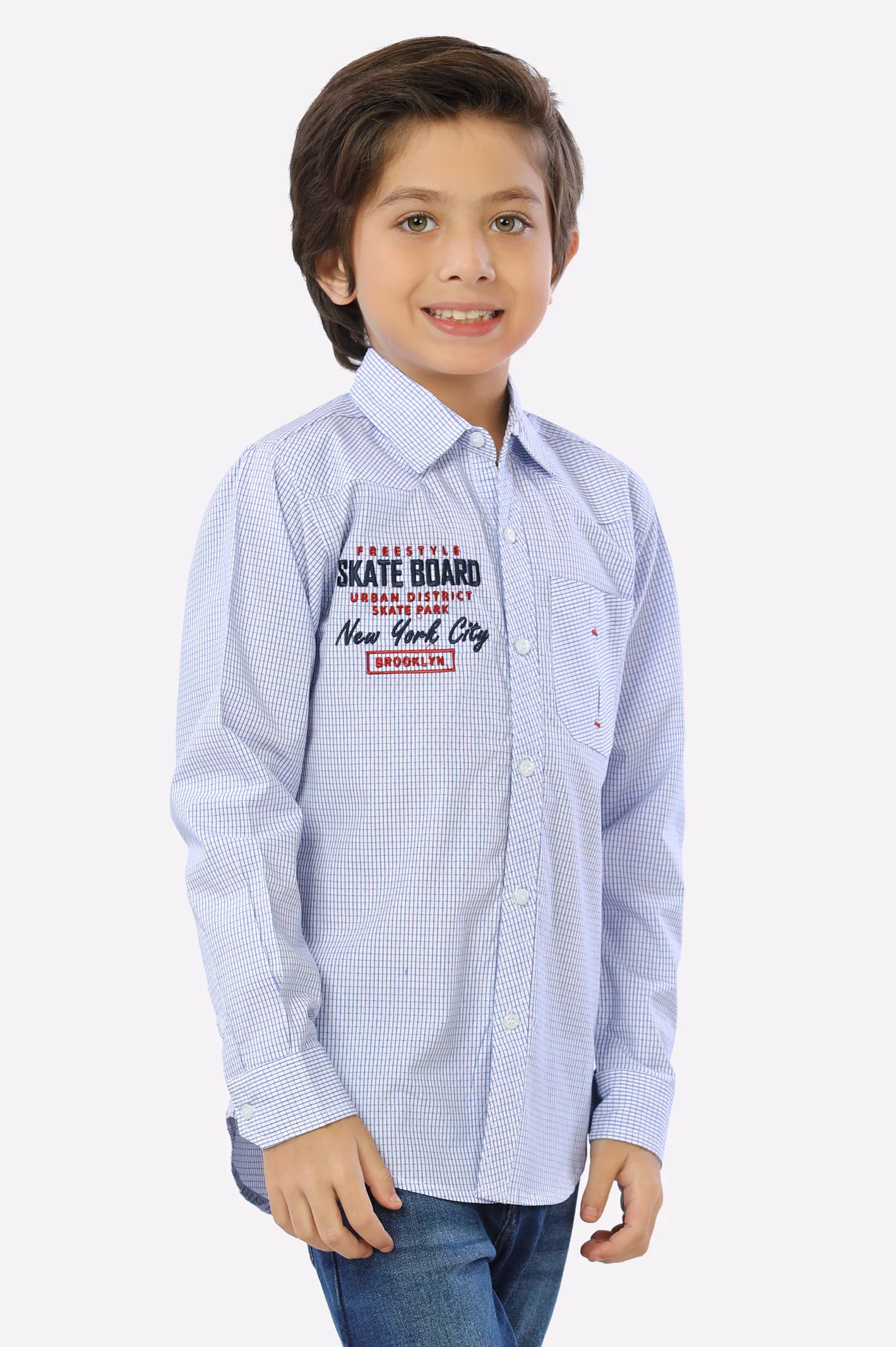 Blue Mini-Check Boys Shirt - Image 3