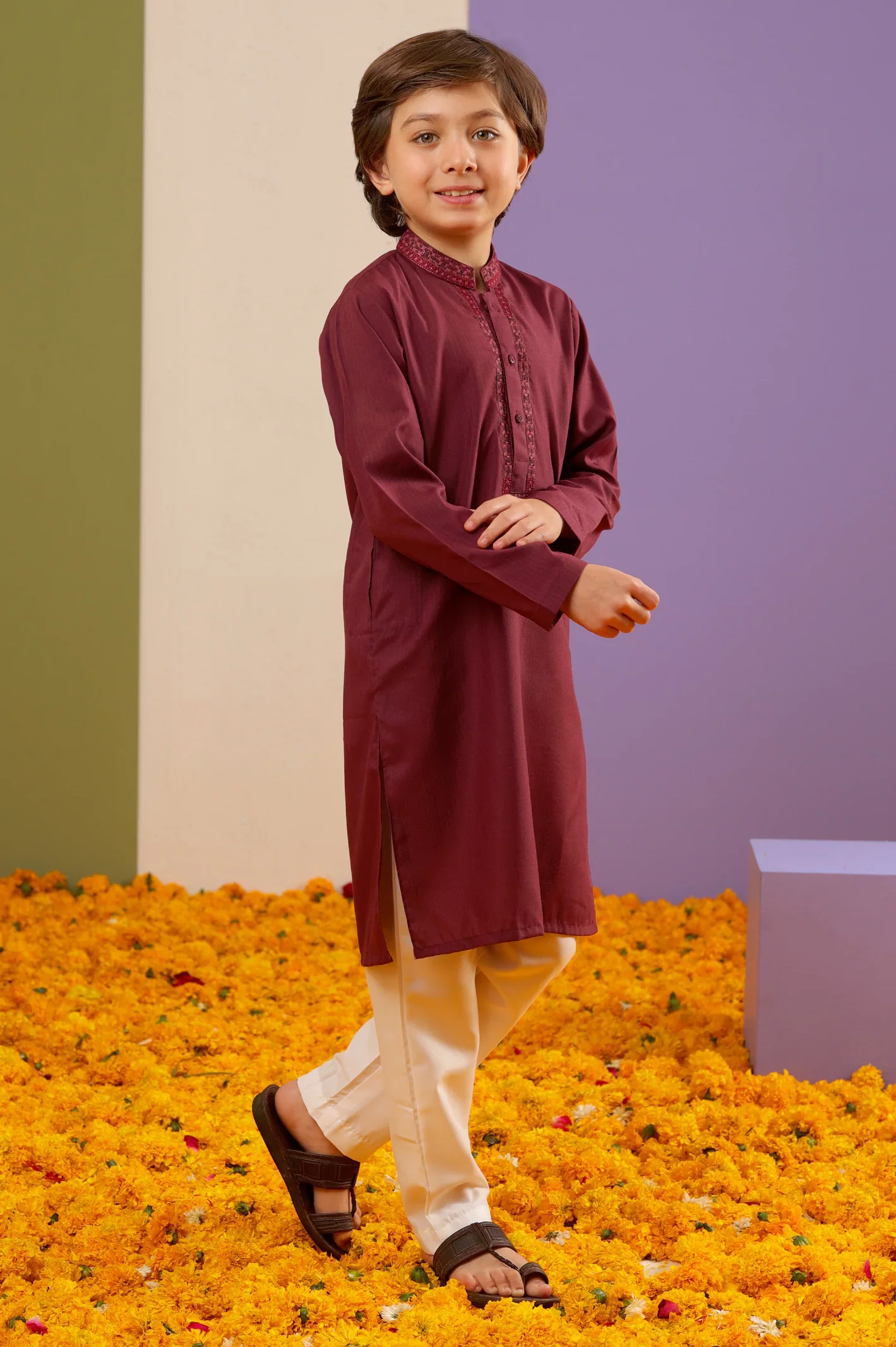 Maroon Boys Kurta Pajama - Image 3