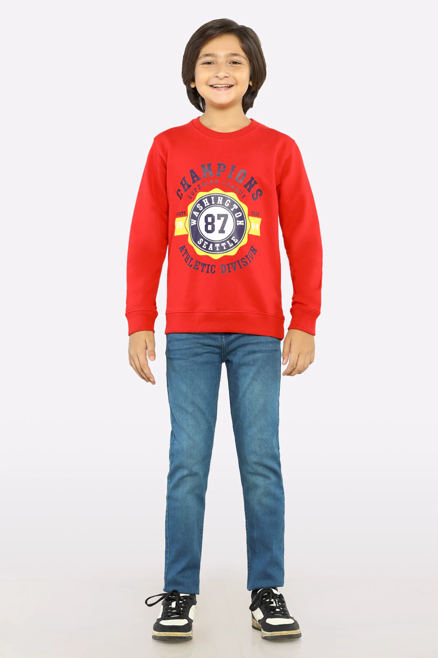 Red Graphic Printed Boys Sweatshirt - Image 2