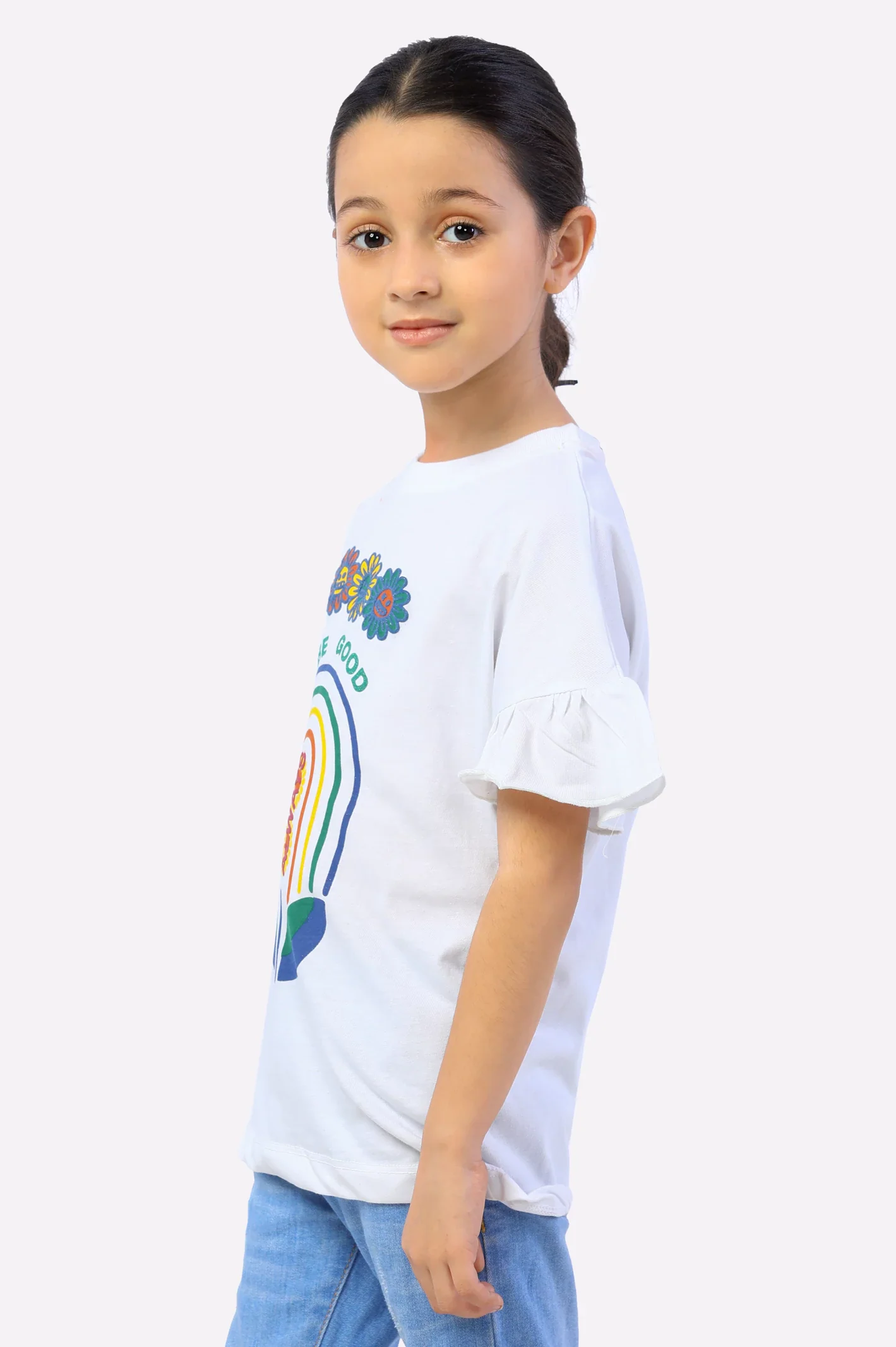 White Graphic Print Girls T-Shirt - Image 2