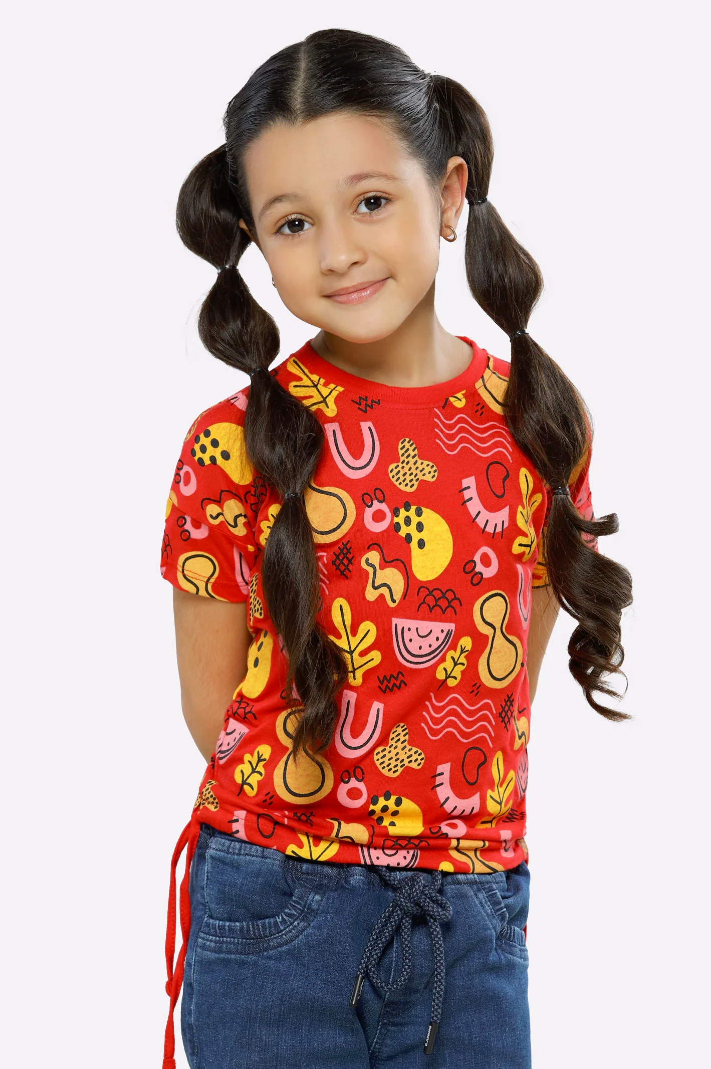 Red Graphic Printed Girls T-Shirt