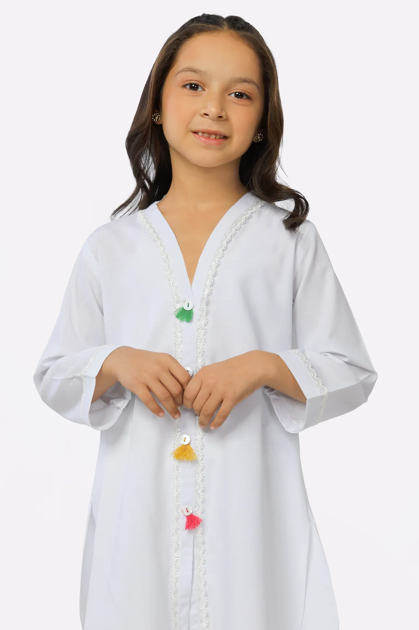 White Chambray Dyed Girls Kurti - Image 3