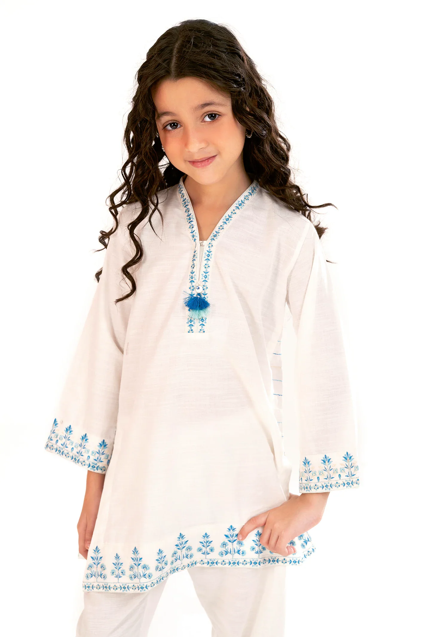 White Embroidered Girls 2PC - Image 2