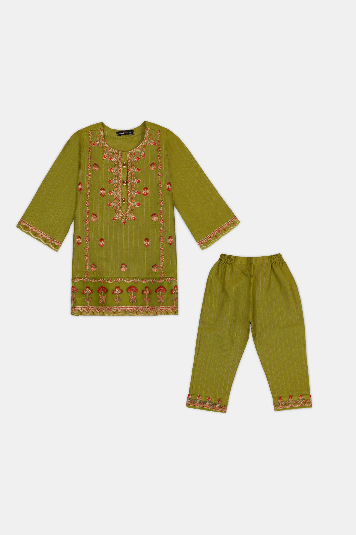 Olive Embroidered Girls 2PC - Image 4