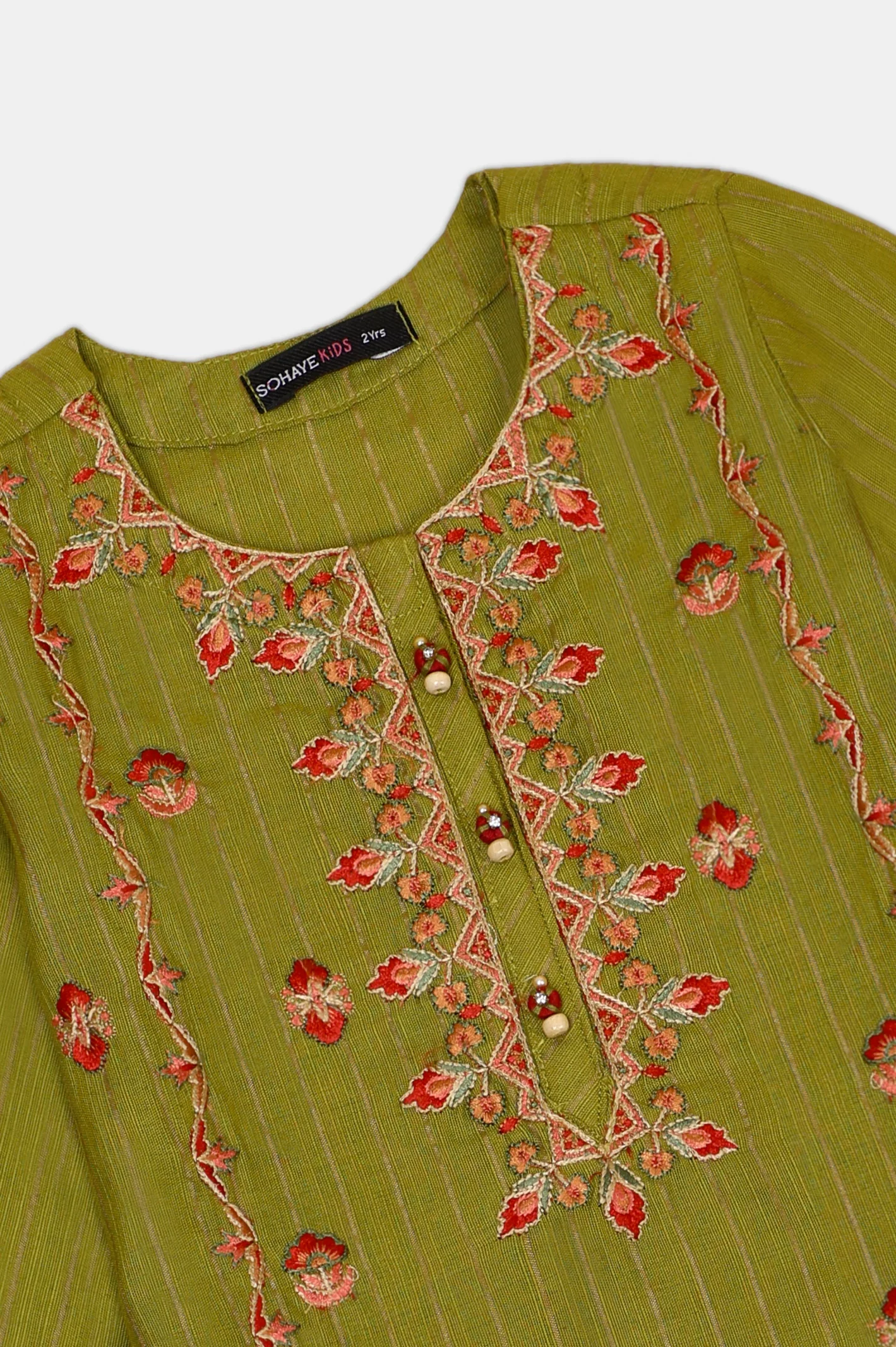 Olive Embroidered Girls 2PC - Image 5