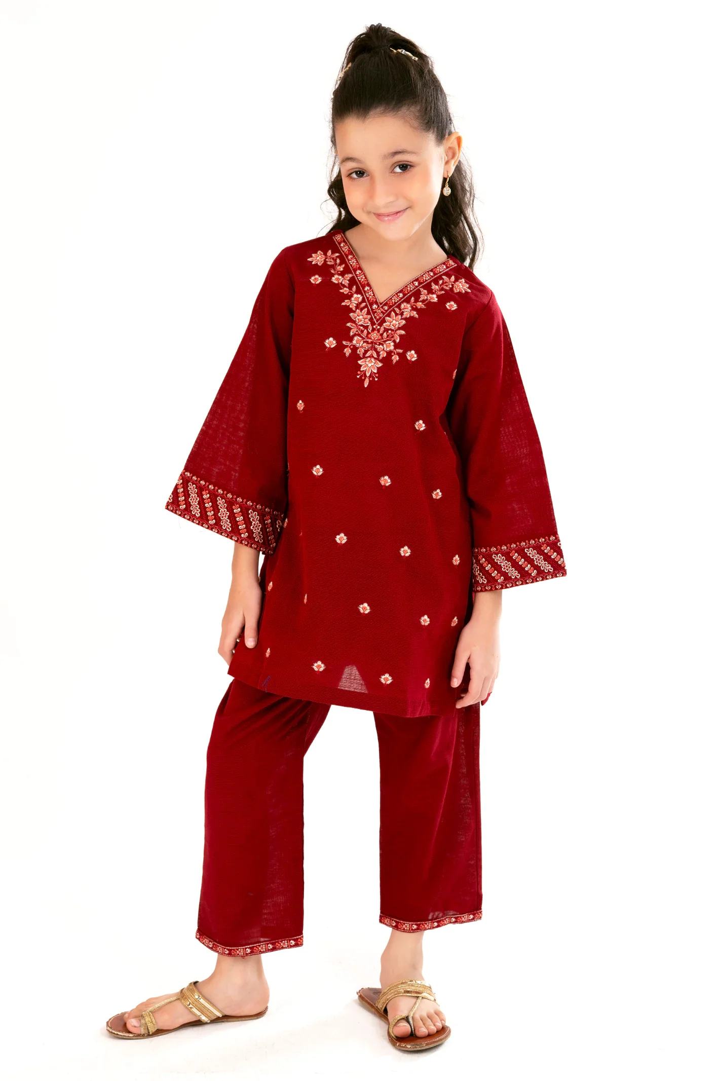 Red Embroidered Girls 2PC - Image 2