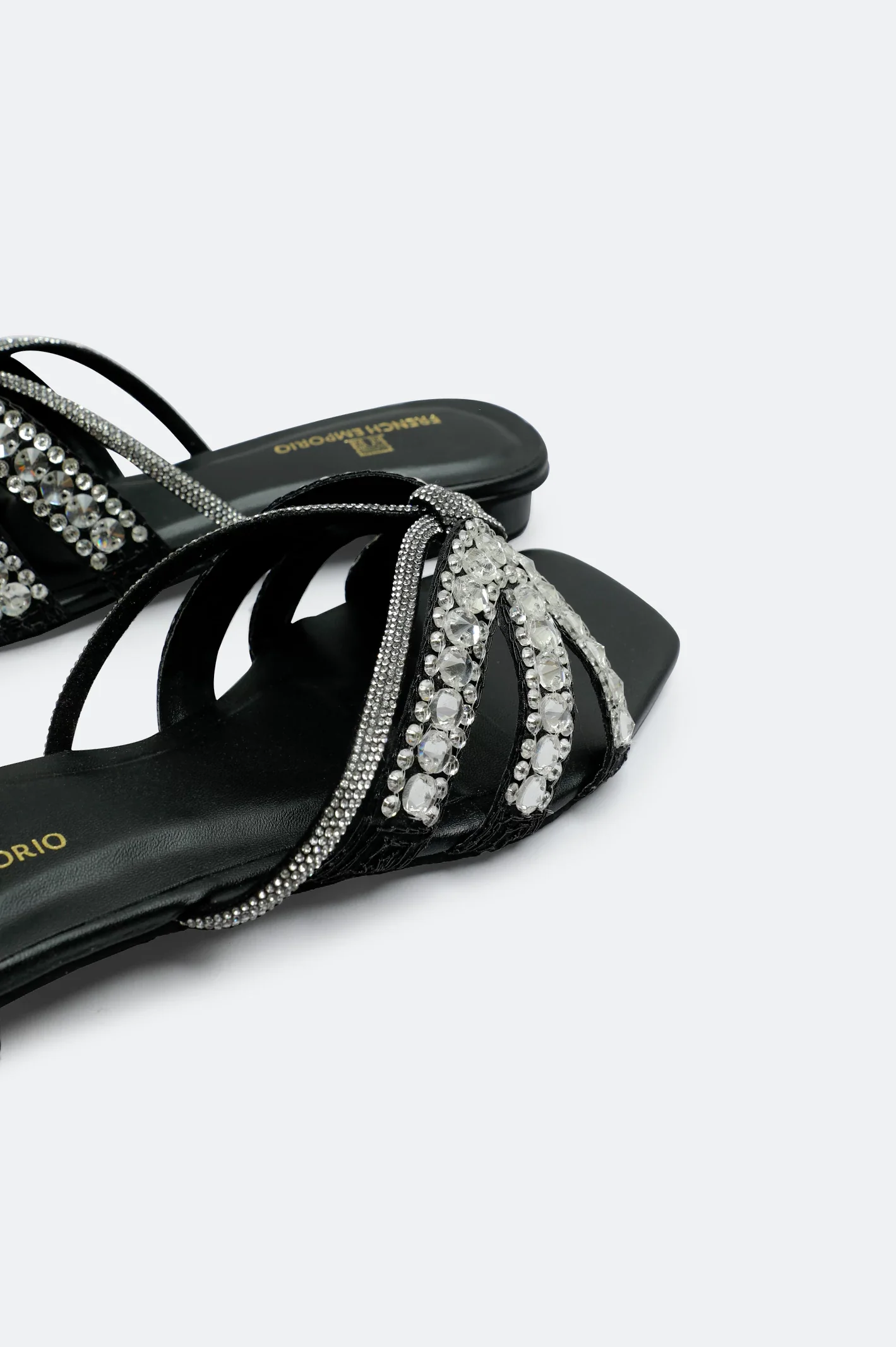 Black Crystal Bow Slides Slippers - Image 2