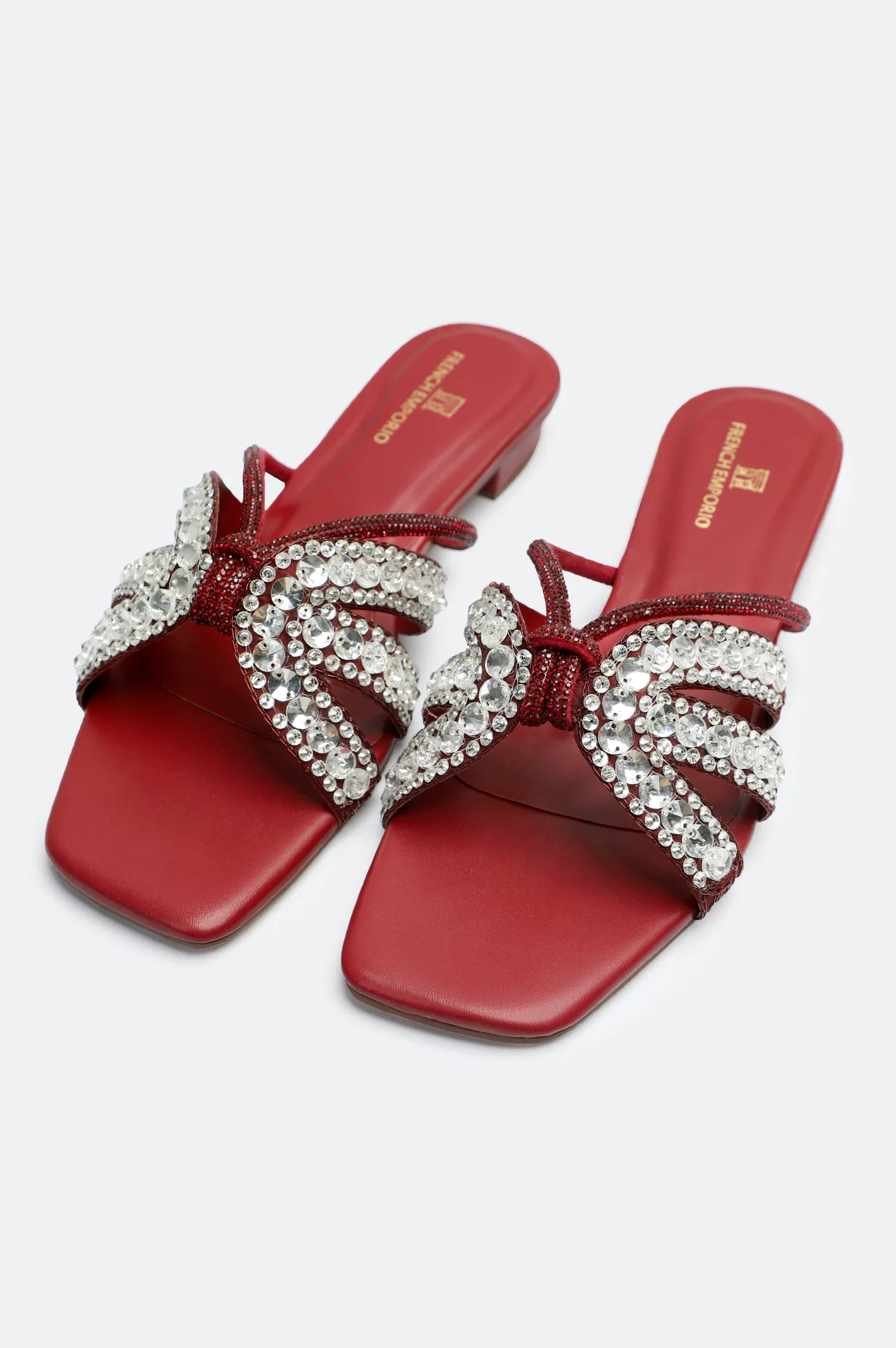 Maroon Crystal Bow Slides Slippers - Image 4
