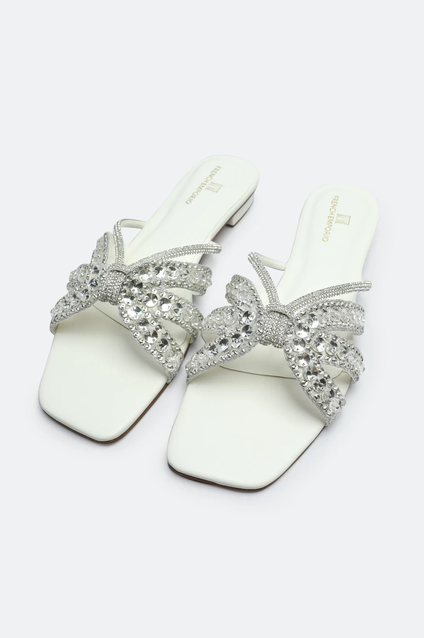 White Crystal Bow Slides Slippers - Image 4