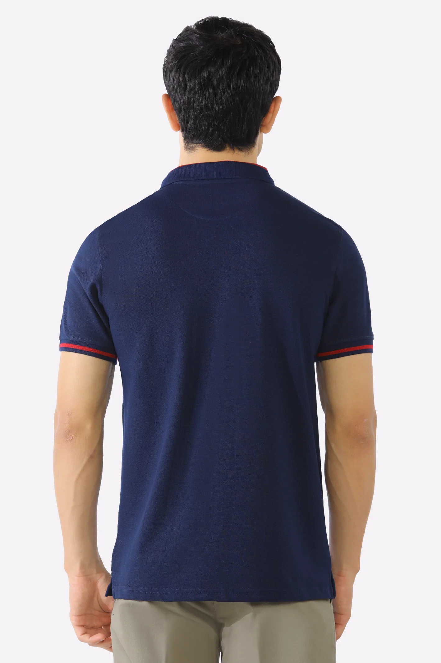 Navy Blue Solid Collar Lycra Polo - Image 3