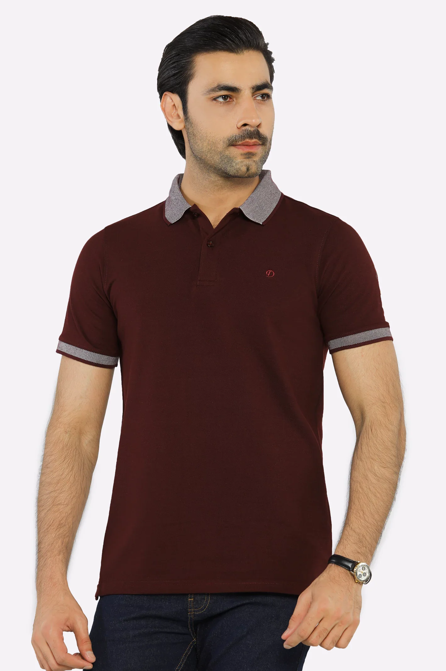 Maroon Jacquard Collar Polo