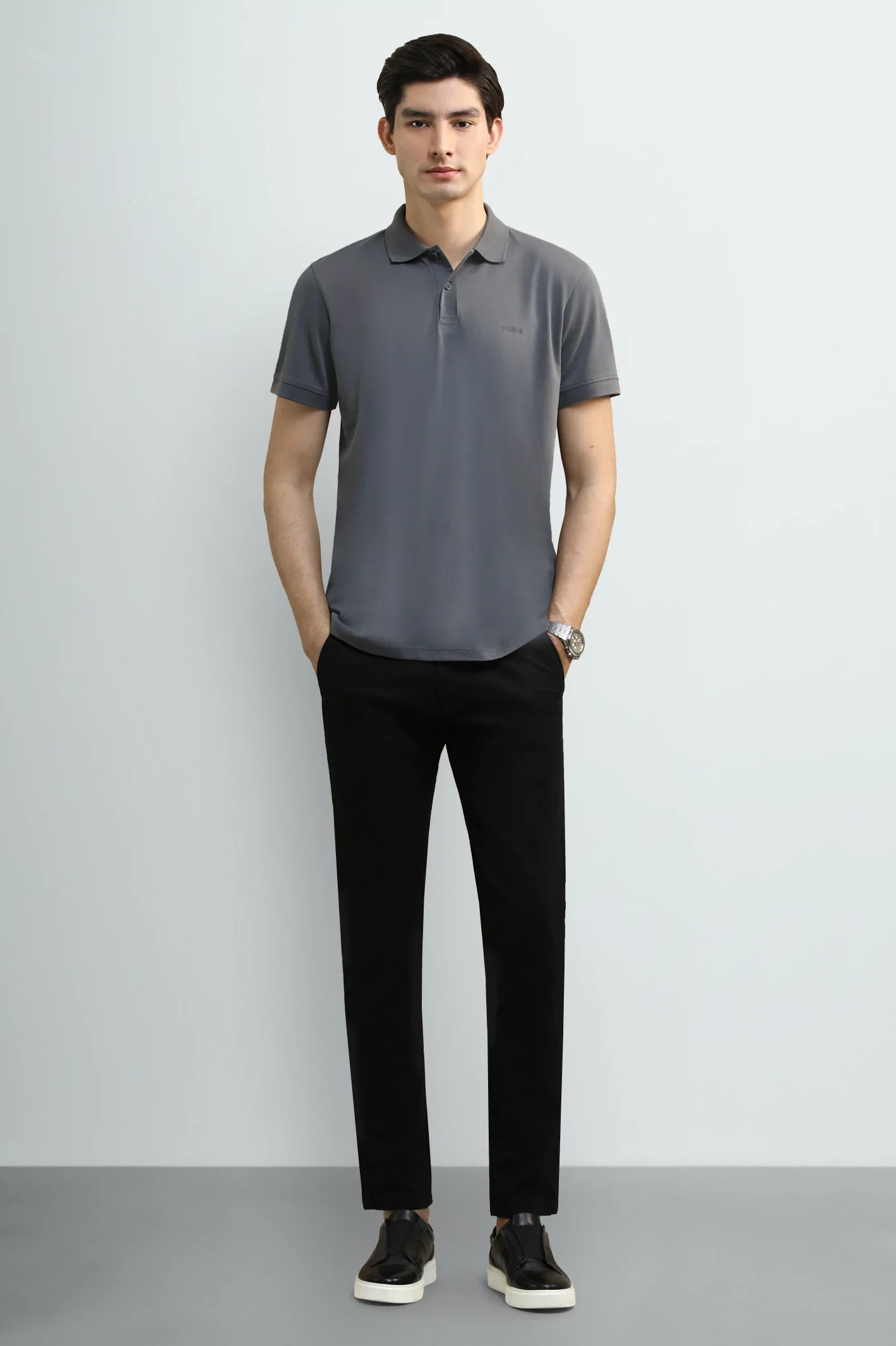 Charcoal Solid Collar Polo - Image 2